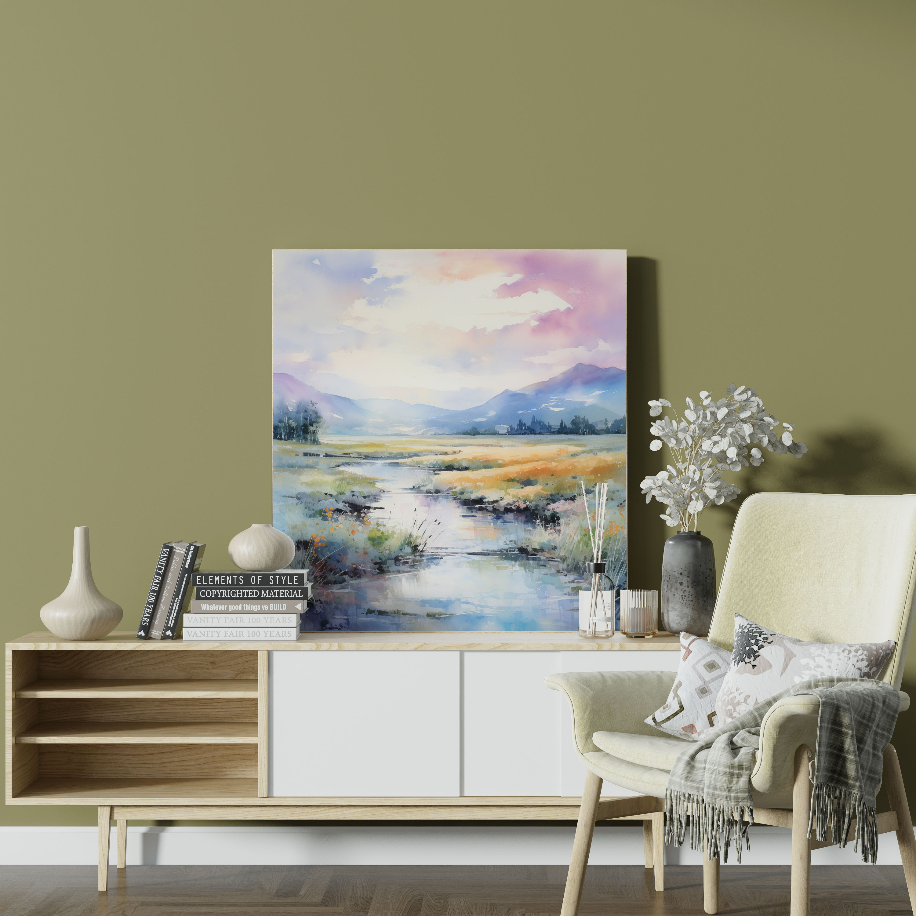 Neutral Landscape Wall Art - Neutral, Watercolor Brush Strokes, Soft Pastel Hues, Neutral Wall Art
