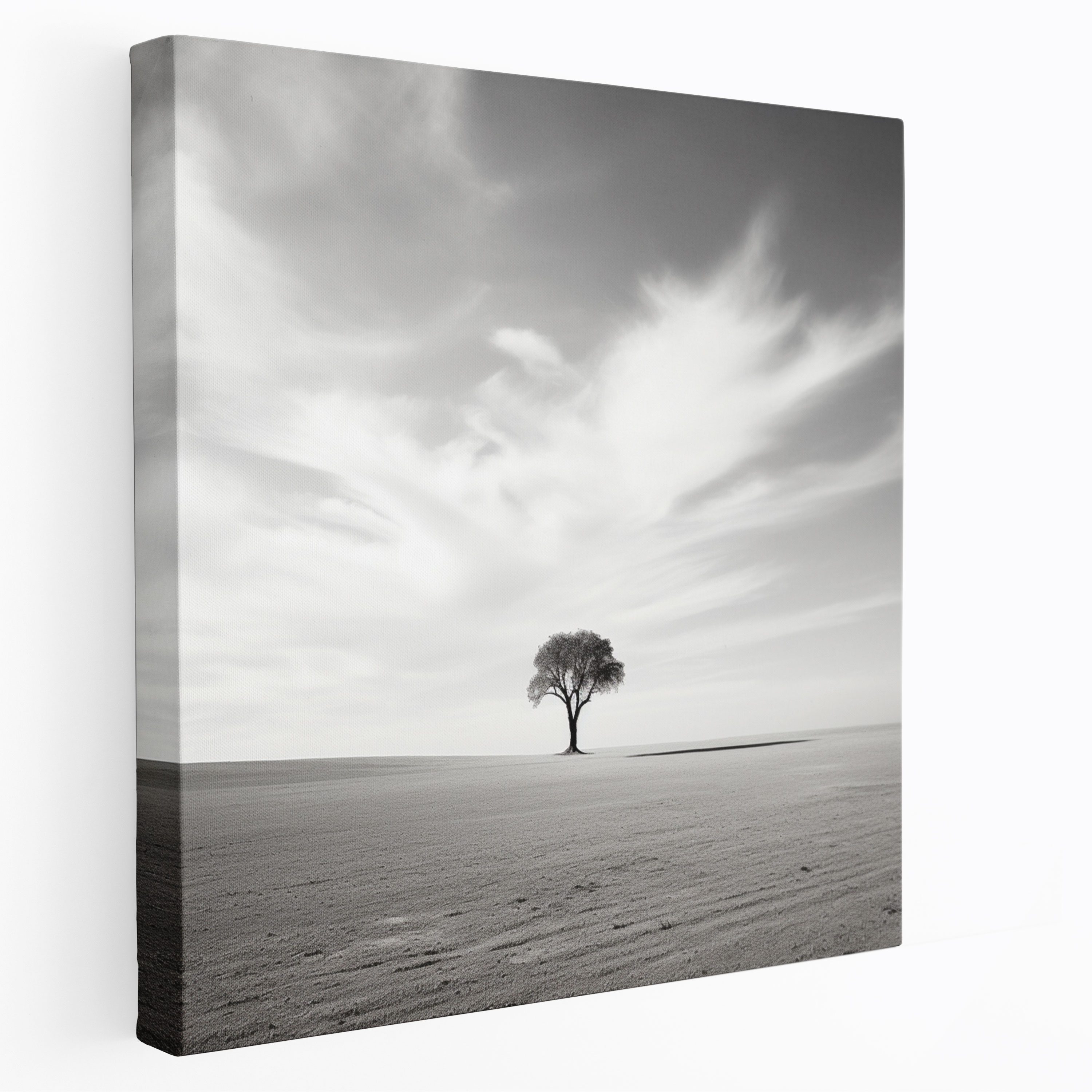 Neutral Wall Art - Minimalist Black And White Tree Canvas Print - Neutral, Minimalist, Serenity, Tree