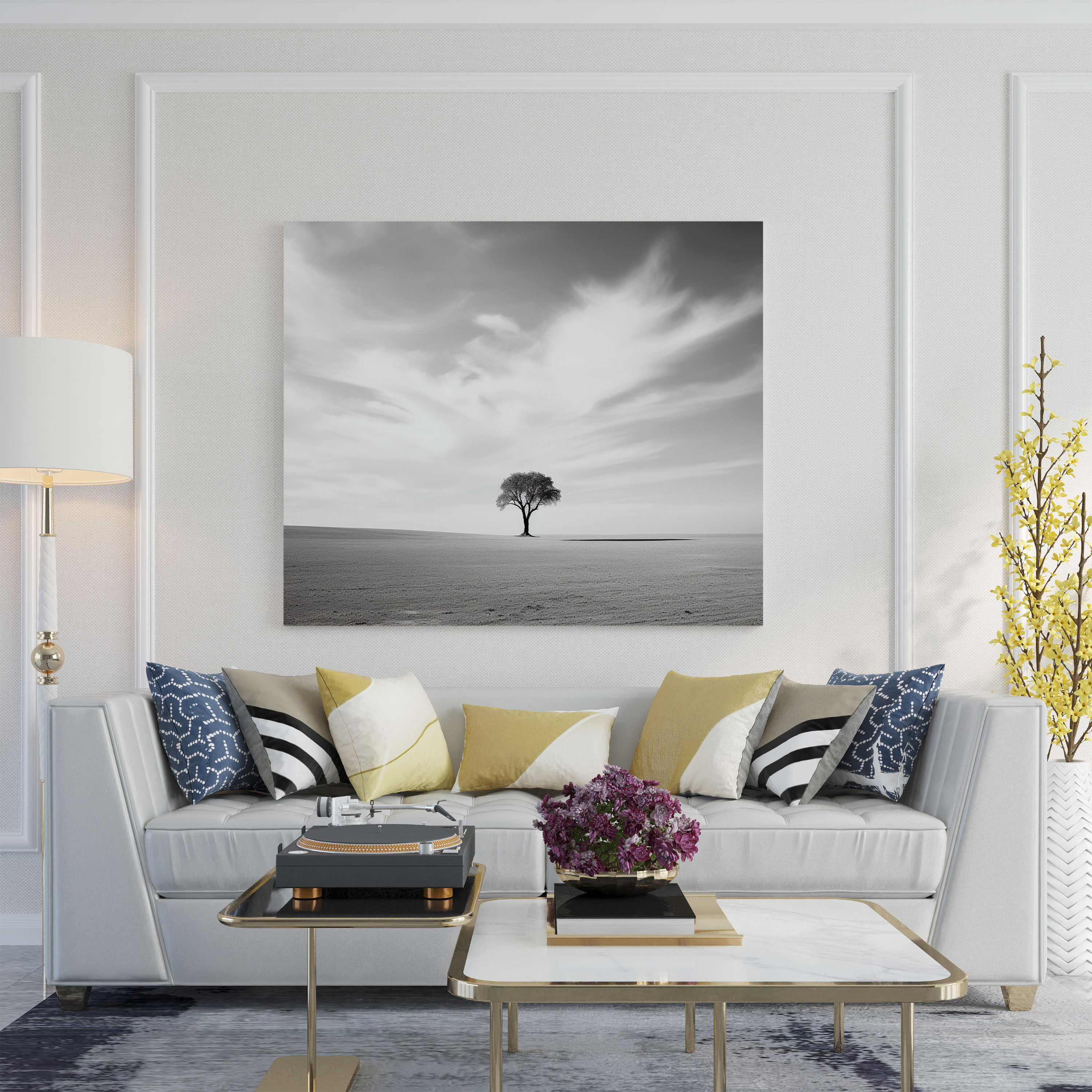 Neutral Wall Art - Minimalist Black And White Tree Canvas Print - Neutral, Minimalist, Serenity, Tree