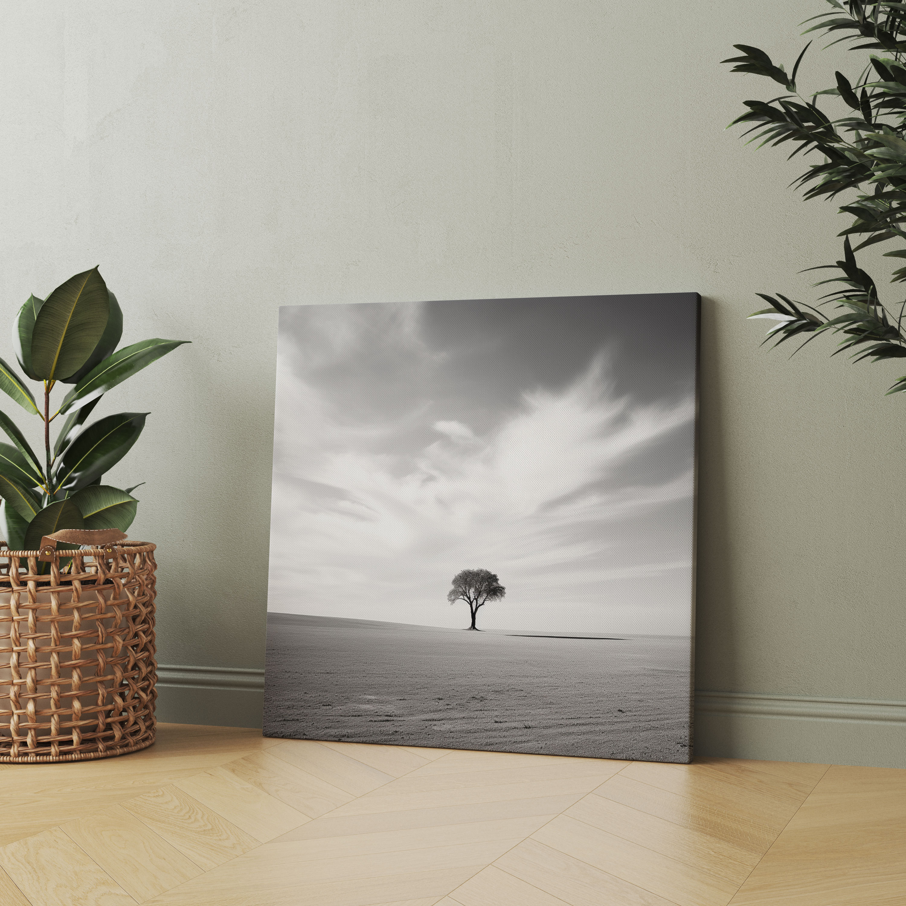Neutral Wall Art - Minimalist Black And White Tree Canvas Print - Neutral, Minimalist, Serenity, Tree