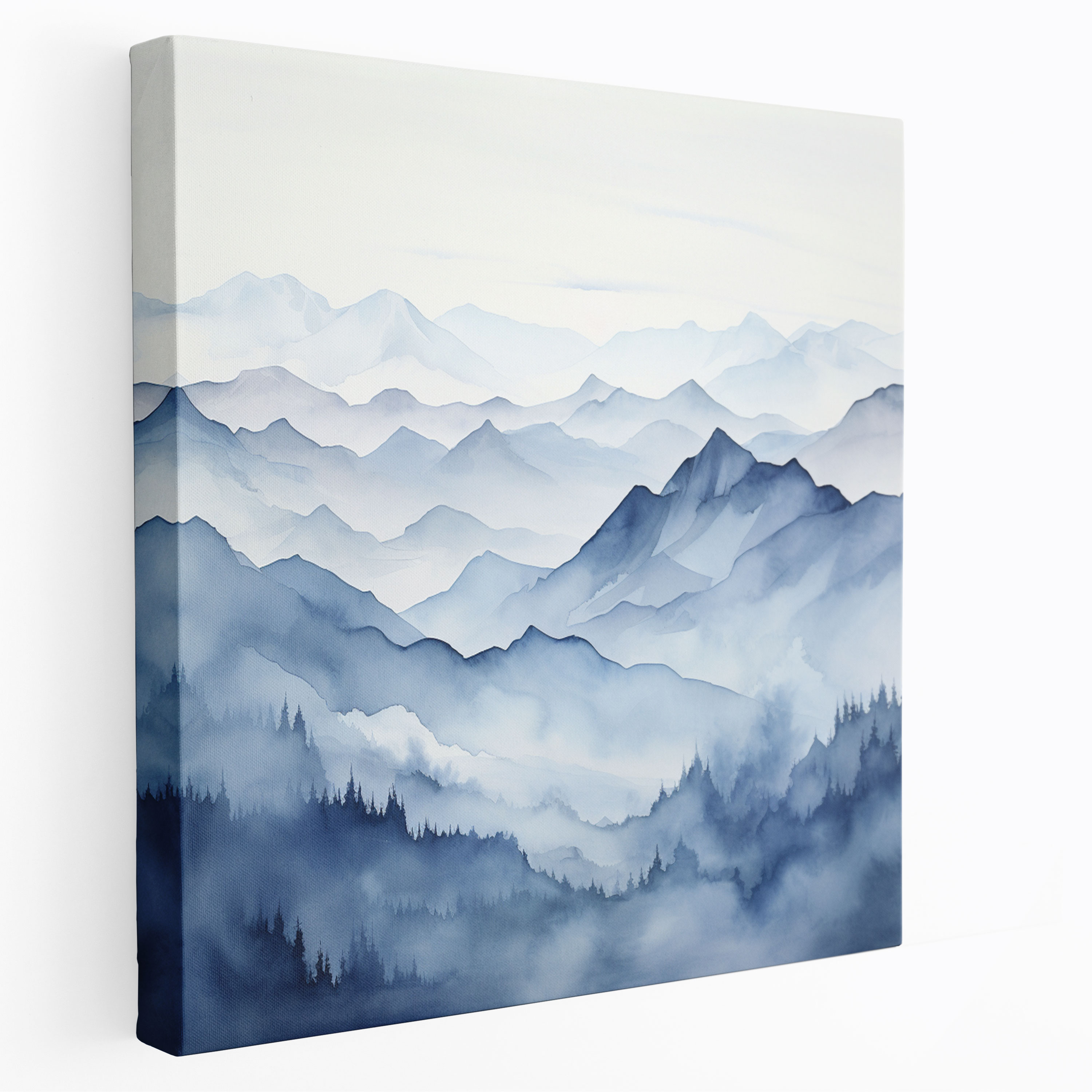 Neutral Wall Art - Hazy Mountain Watercolor Canvas Print - Neutral, Neutral, Home Decoration, Mountain Range