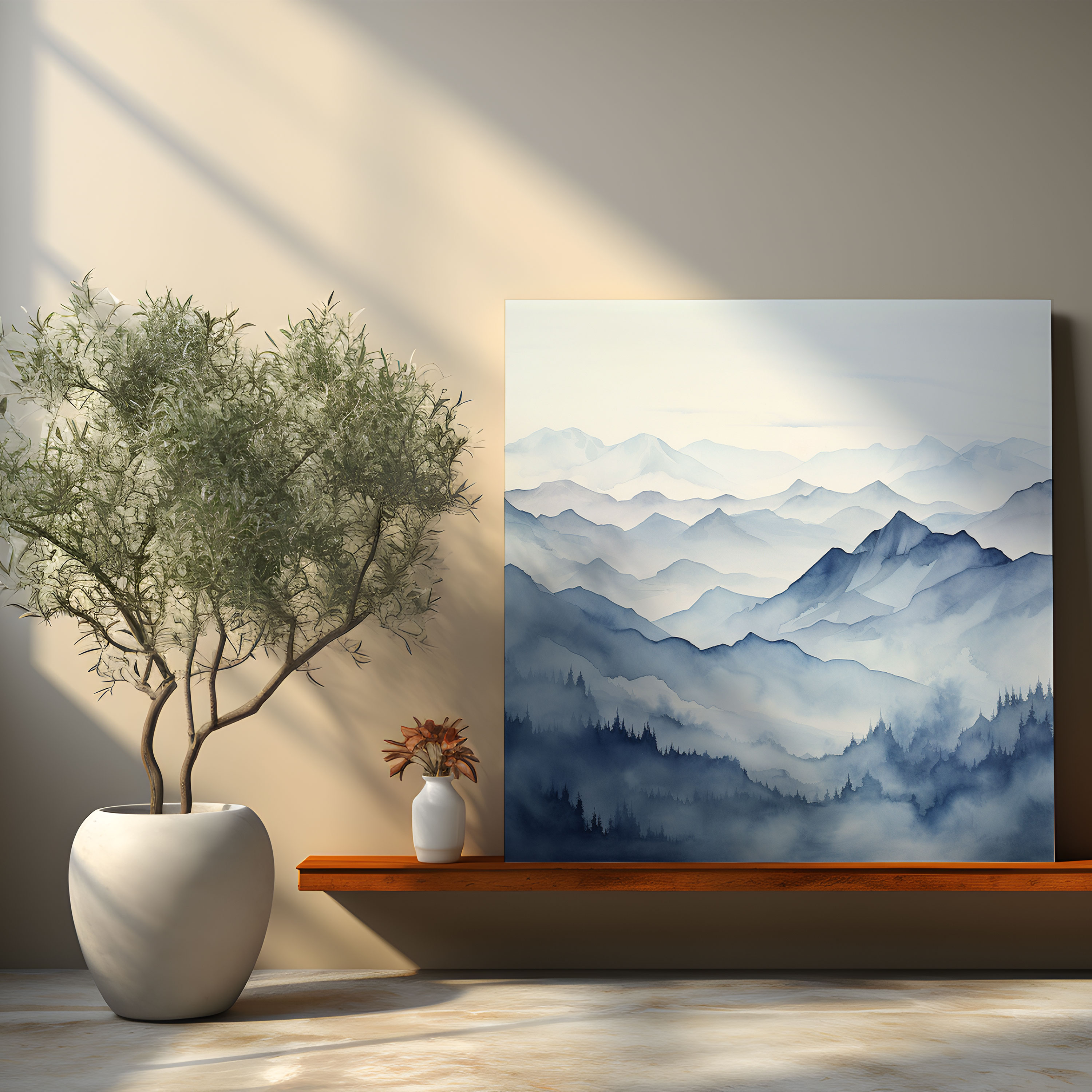Neutral Wall Art - Hazy Mountain Watercolor Canvas Print - Neutral, Neutral, Home Decoration, Mountain Range