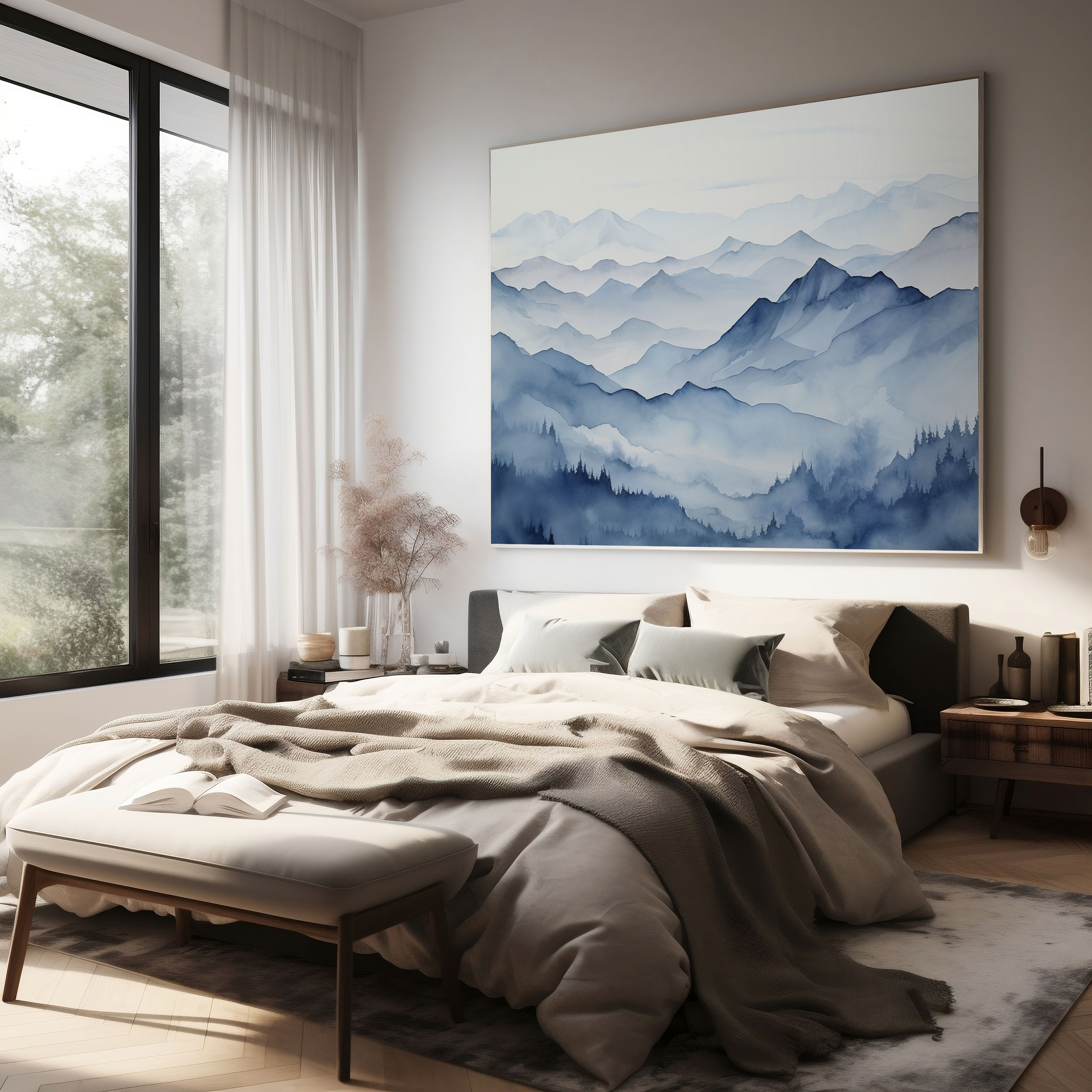 Neutral Wall Art - Hazy Mountain Watercolor Canvas Print - Neutral, Neutral, Home Decoration, Mountain Range
