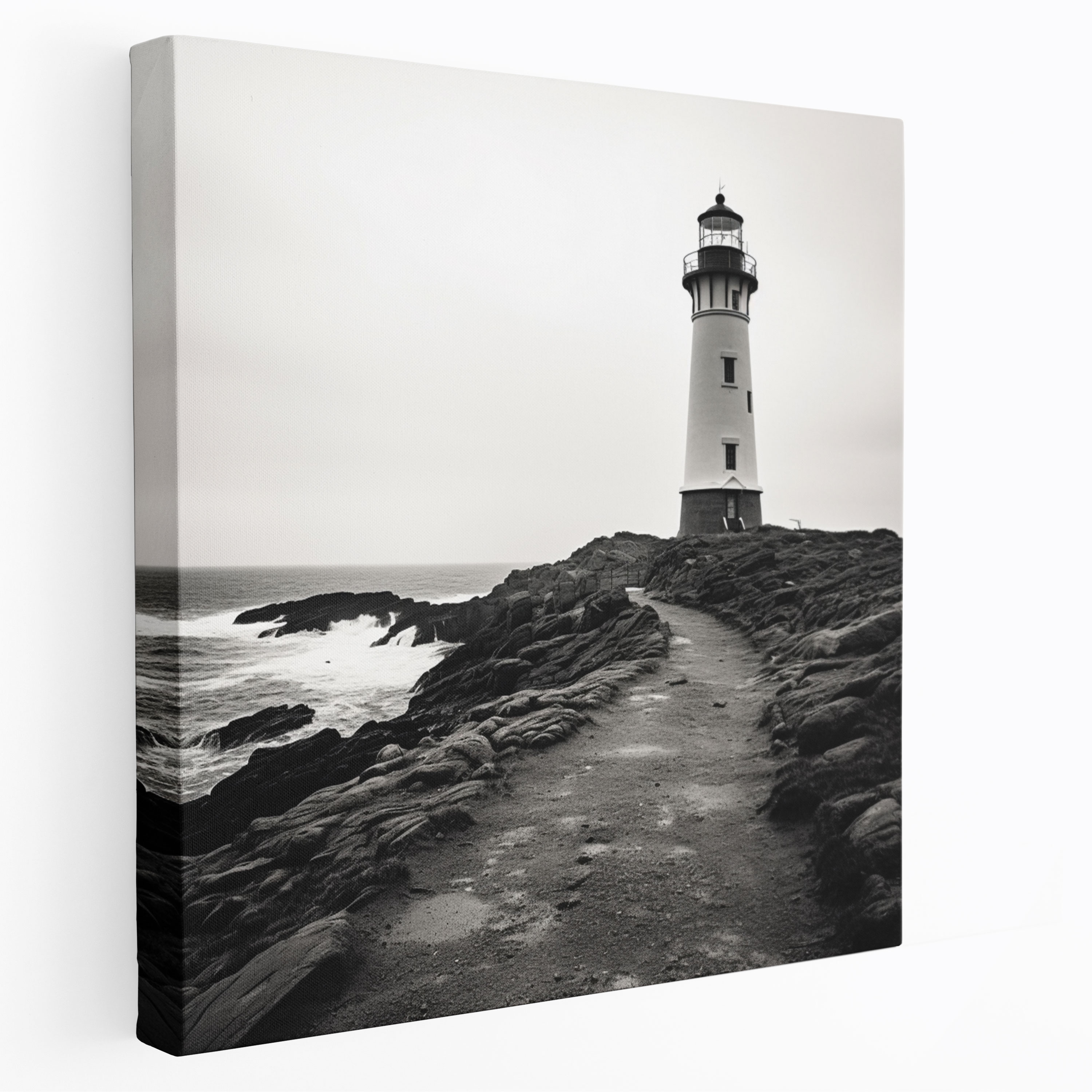 Neutral Canvas Print - Monochrome Lighthouse Wall Art - Neutral, Home Decoration, Canvas Wall Art, Sophistication