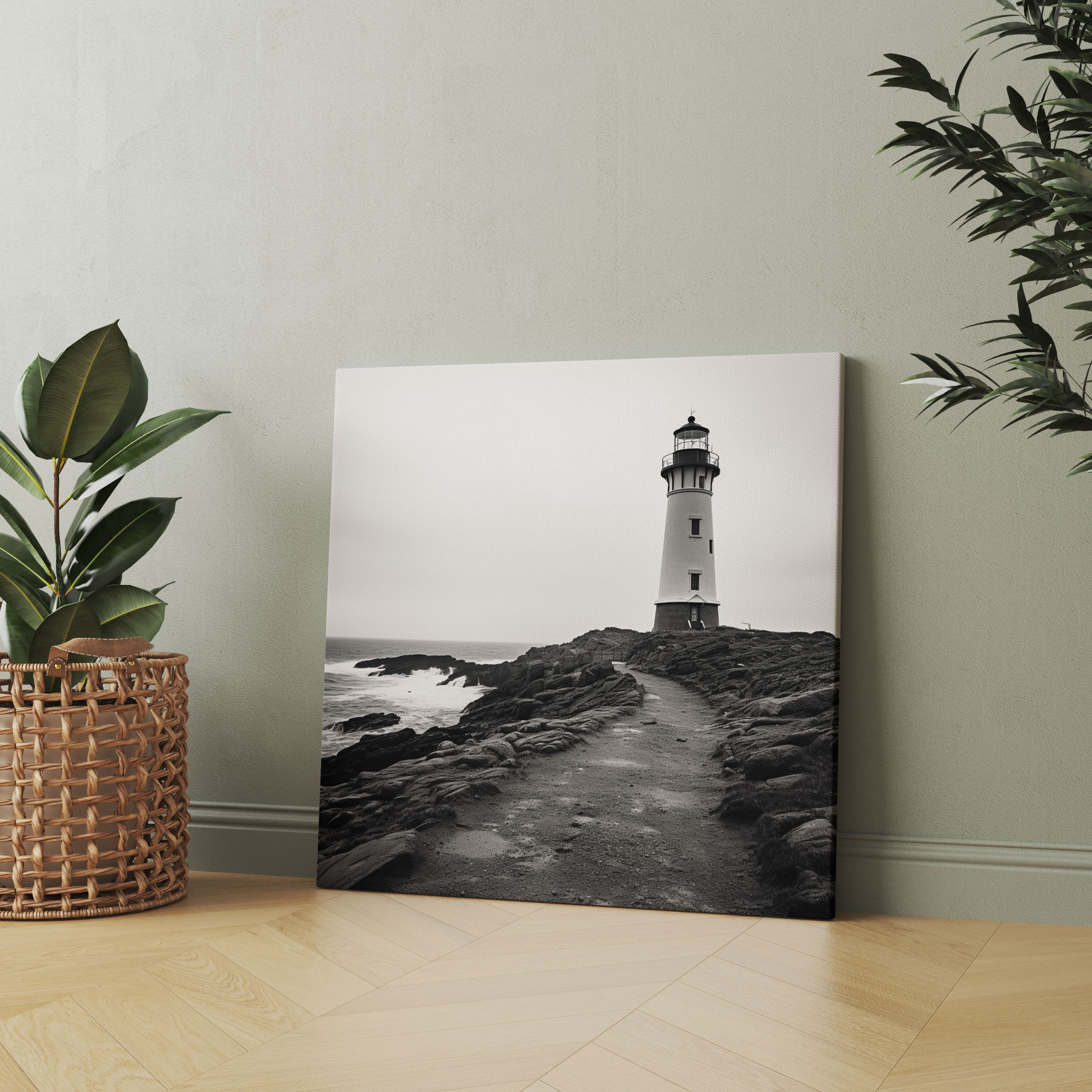 Neutral Canvas Print - Monochrome Lighthouse Wall Art - Neutral, Home Decoration, Canvas Wall Art, Sophistication