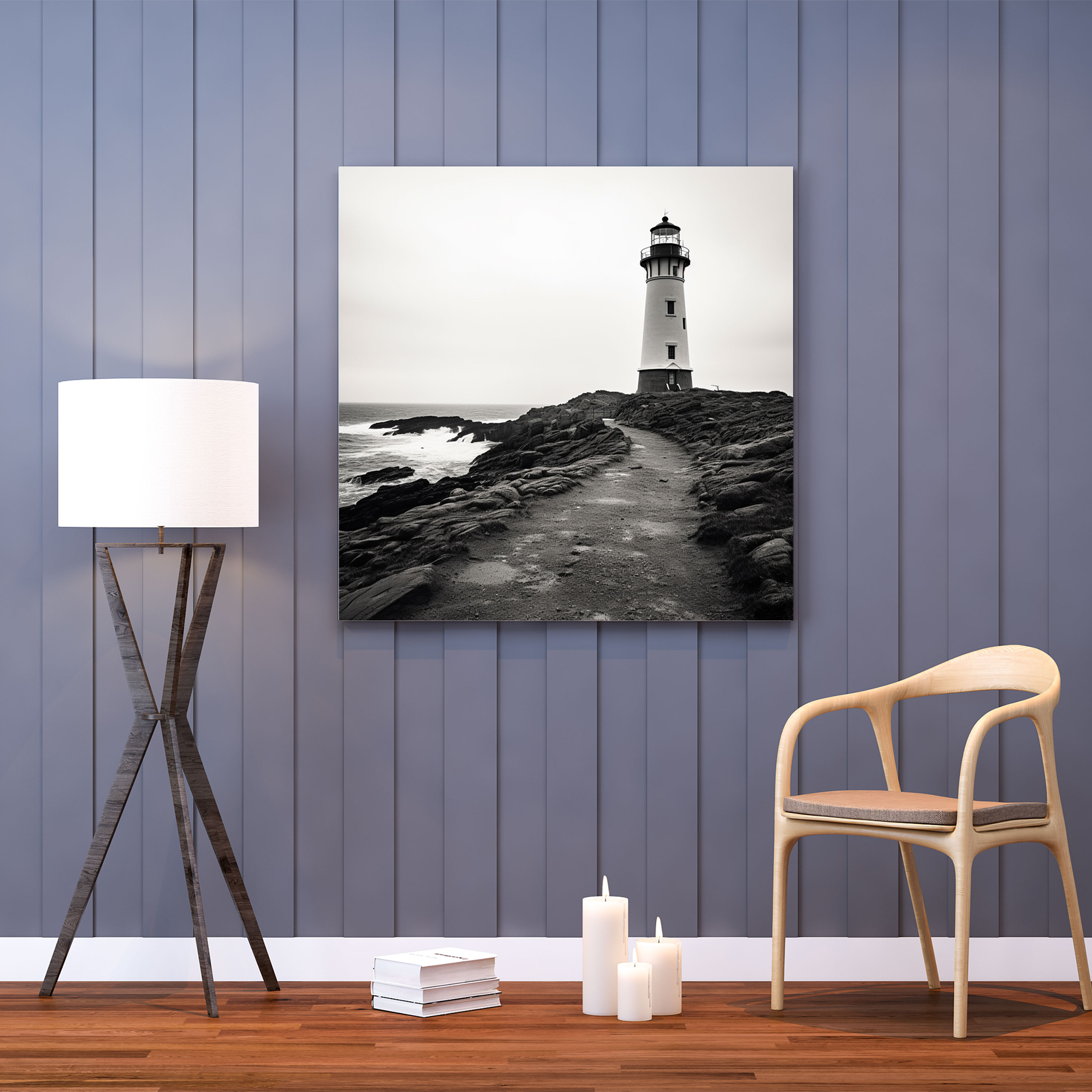Neutral Canvas Print - Monochrome Lighthouse Wall Art - Neutral, Home Decoration, Canvas Wall Art, Sophistication
