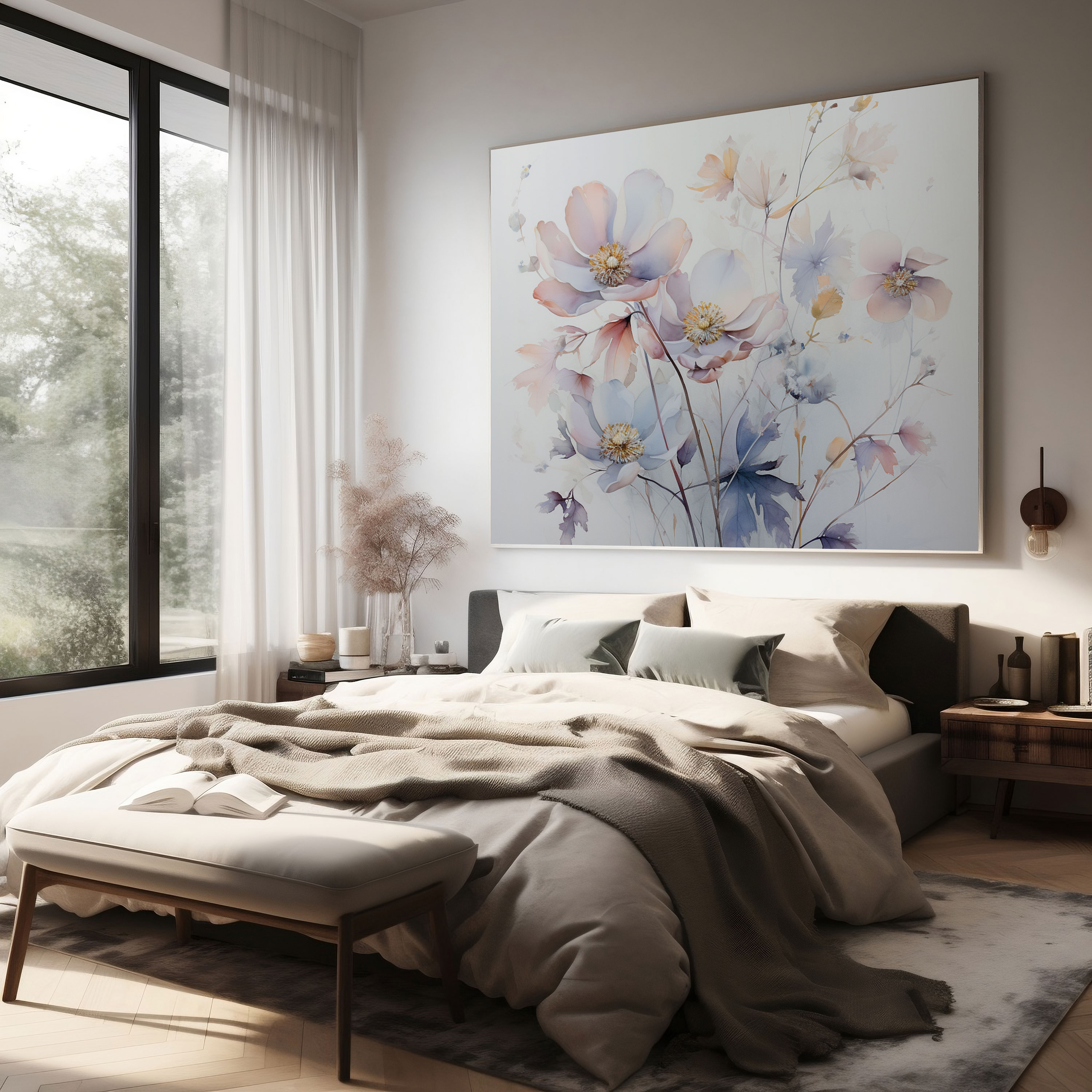 Neutral Wall Art - Watercolor Flowers Canvas Print - Neutral, Tranquility, Canvas Print, Canvas