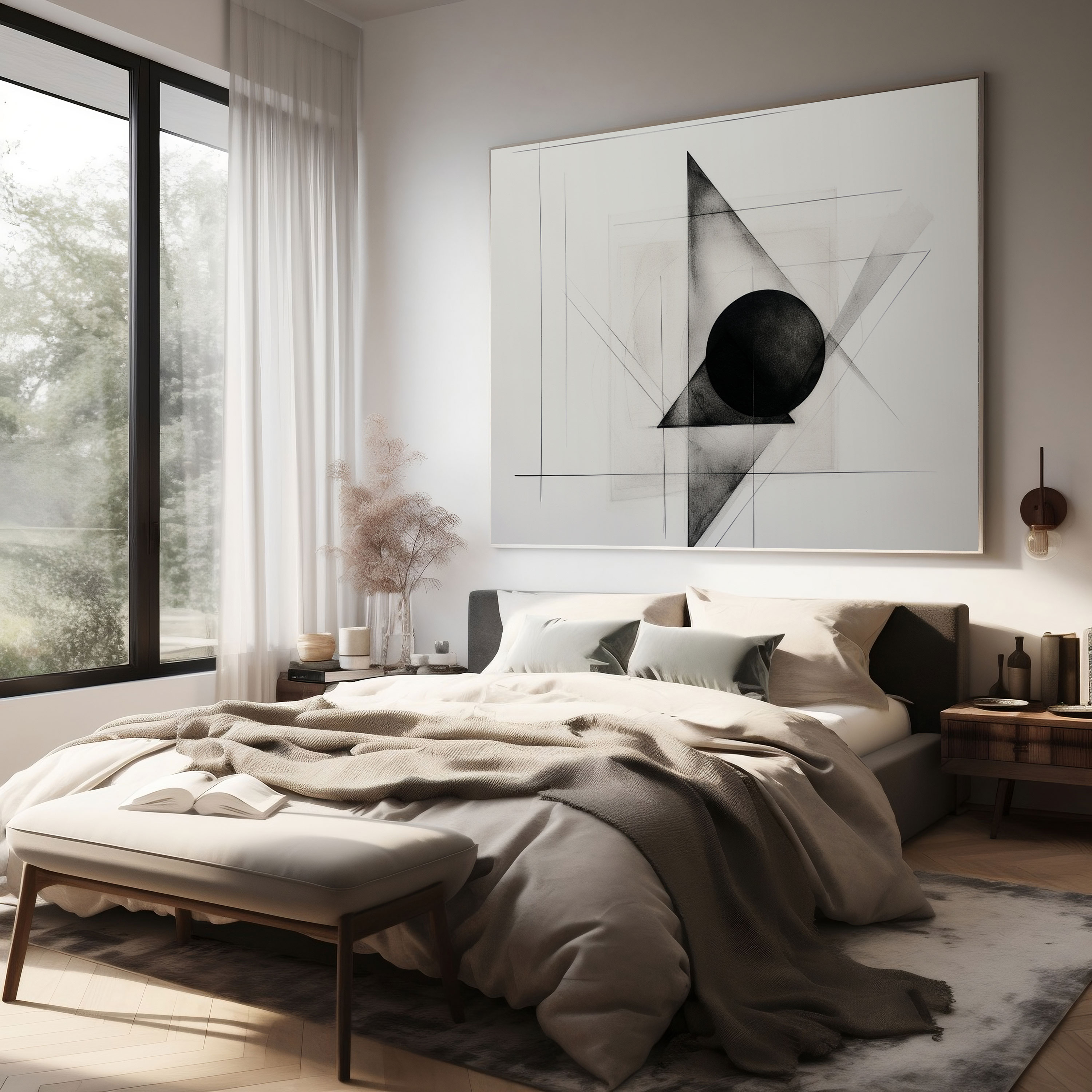 Doğal Kömür Eskiz Duvar Sanatı - Nötr Duvar Sanatı Minimalist Çizim Şekiller