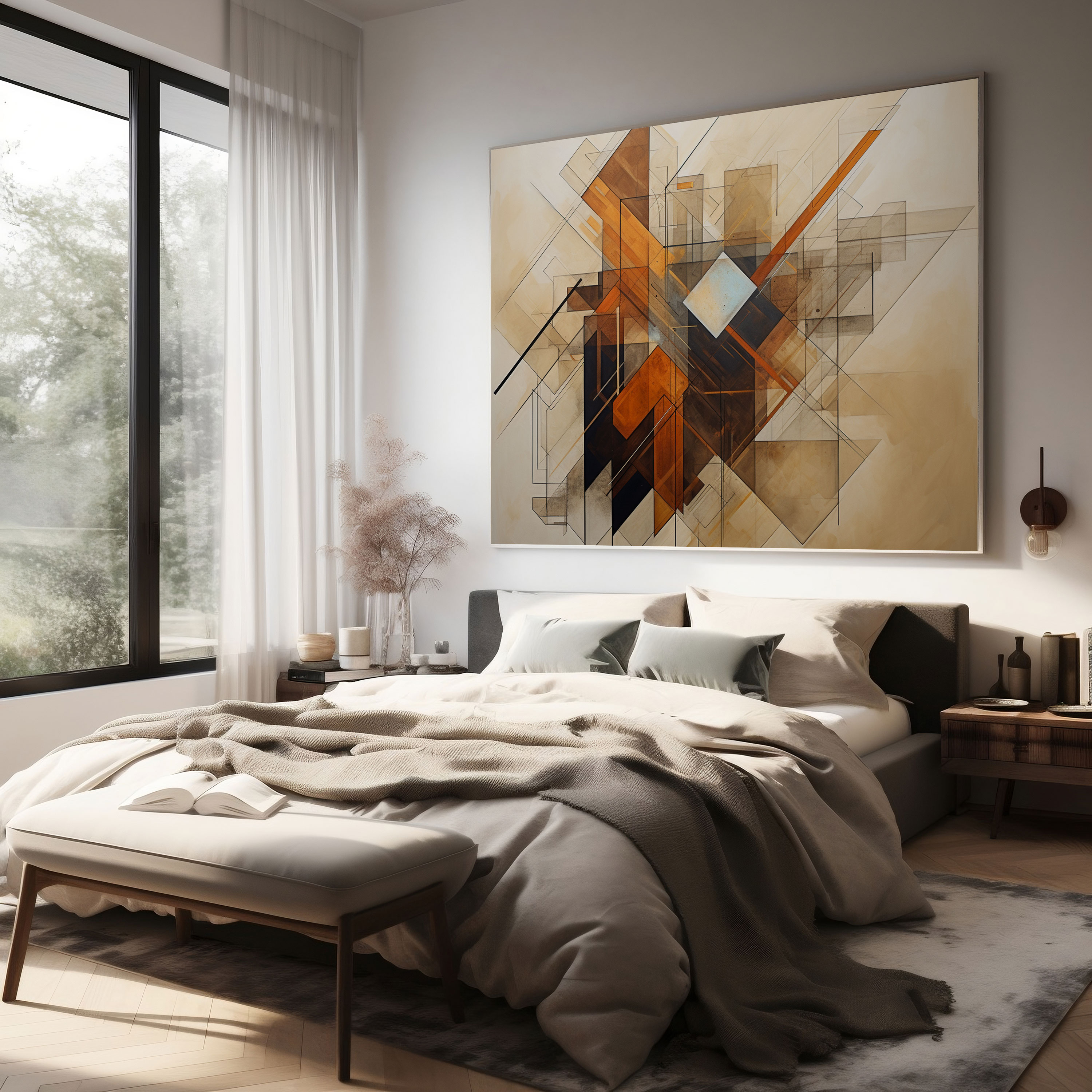 Neutral Geometric Canvas Print - Neutral, Abstract Painting, Canvas, Home Decoration