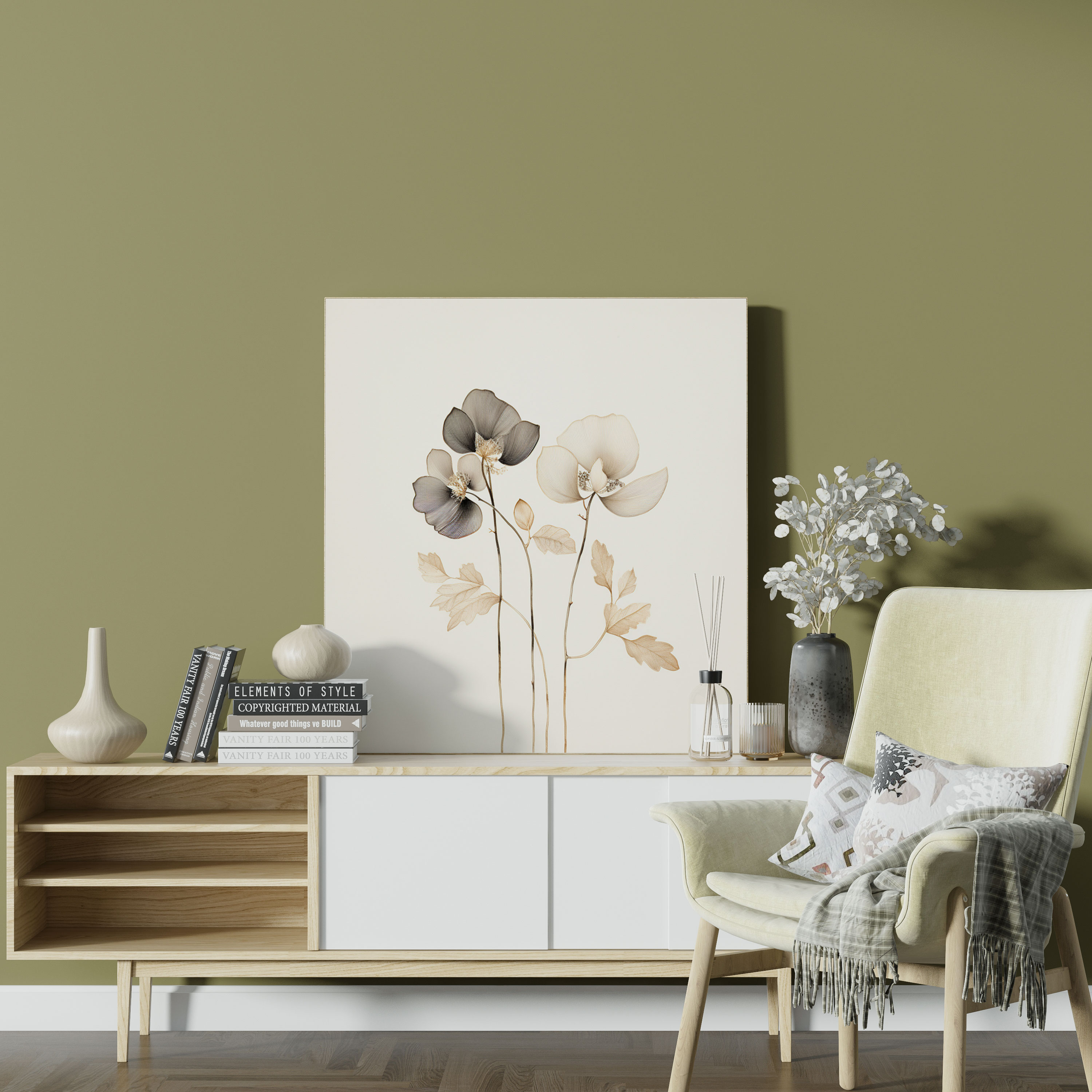 Neutral Botanical Canvas Print - Neutral, Wall Art, Delicate Flora, Minimalist