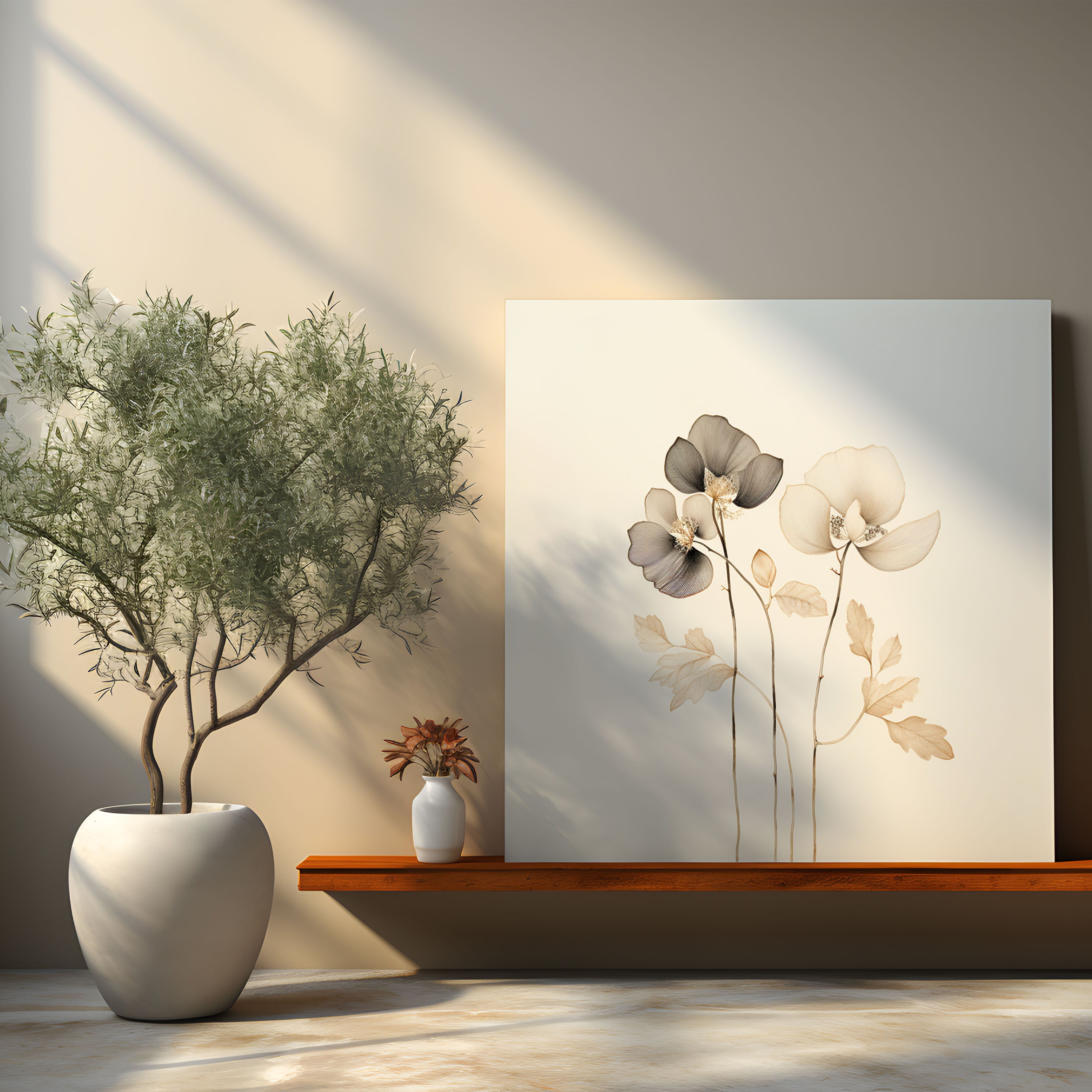 Neutral Botanical Canvas Print - Neutral, Wall Art, Delicate Flora, Minimalist