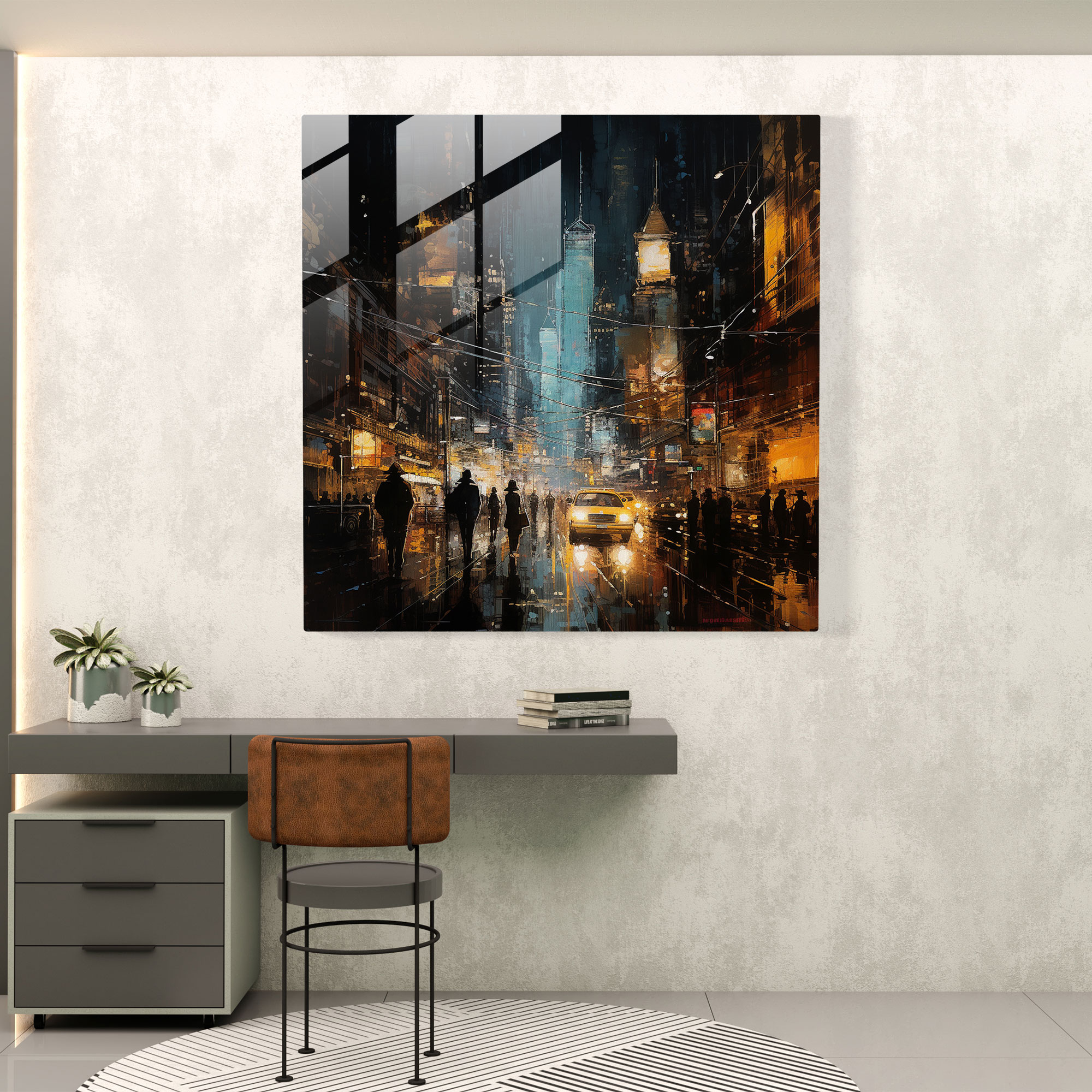 Nighthawks Moderne Glasbild - Nighthawks Wohn-Dekoration Moderne Mixed-Media-Kunst Glasbild