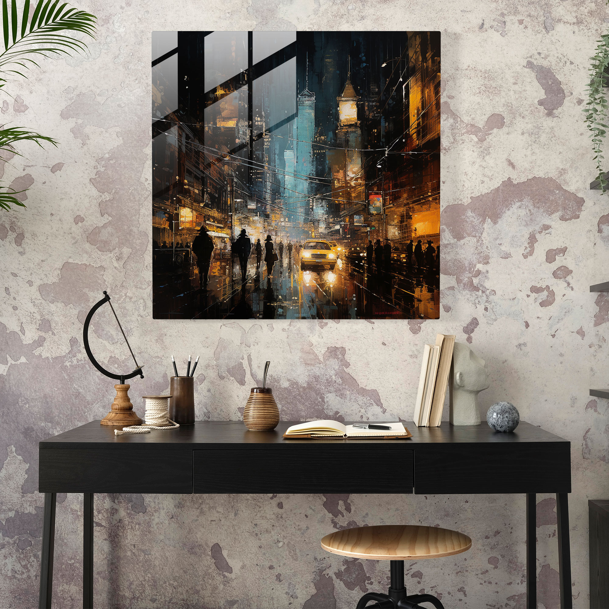 Nighthawks Moderne Glasbild - Nighthawks Wohn-Dekoration Moderne Mixed-Media-Kunst Glasbild