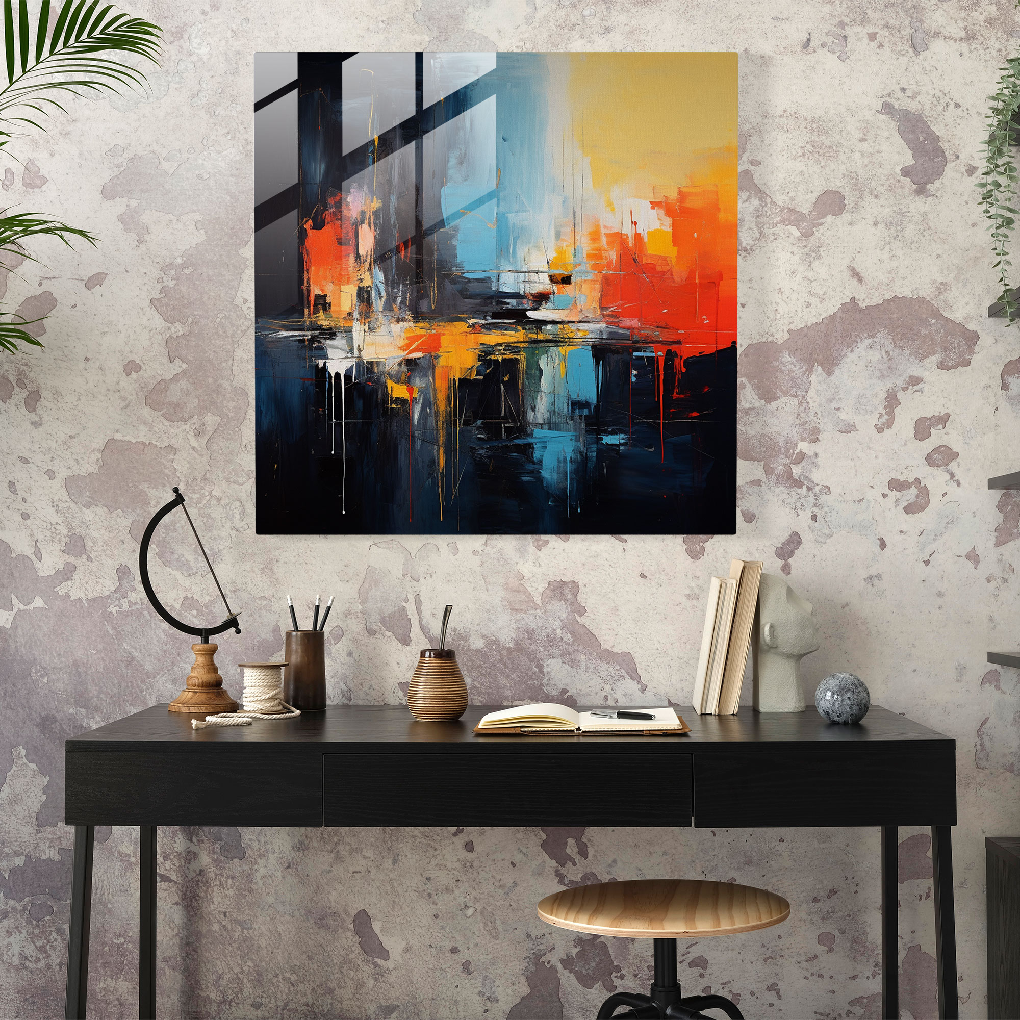 Nighthawks İfade Dolu Cam Tablo - Nighthawks Cam Duvar Sanatı Modern Sanat Cesur Fırça Darbeleri