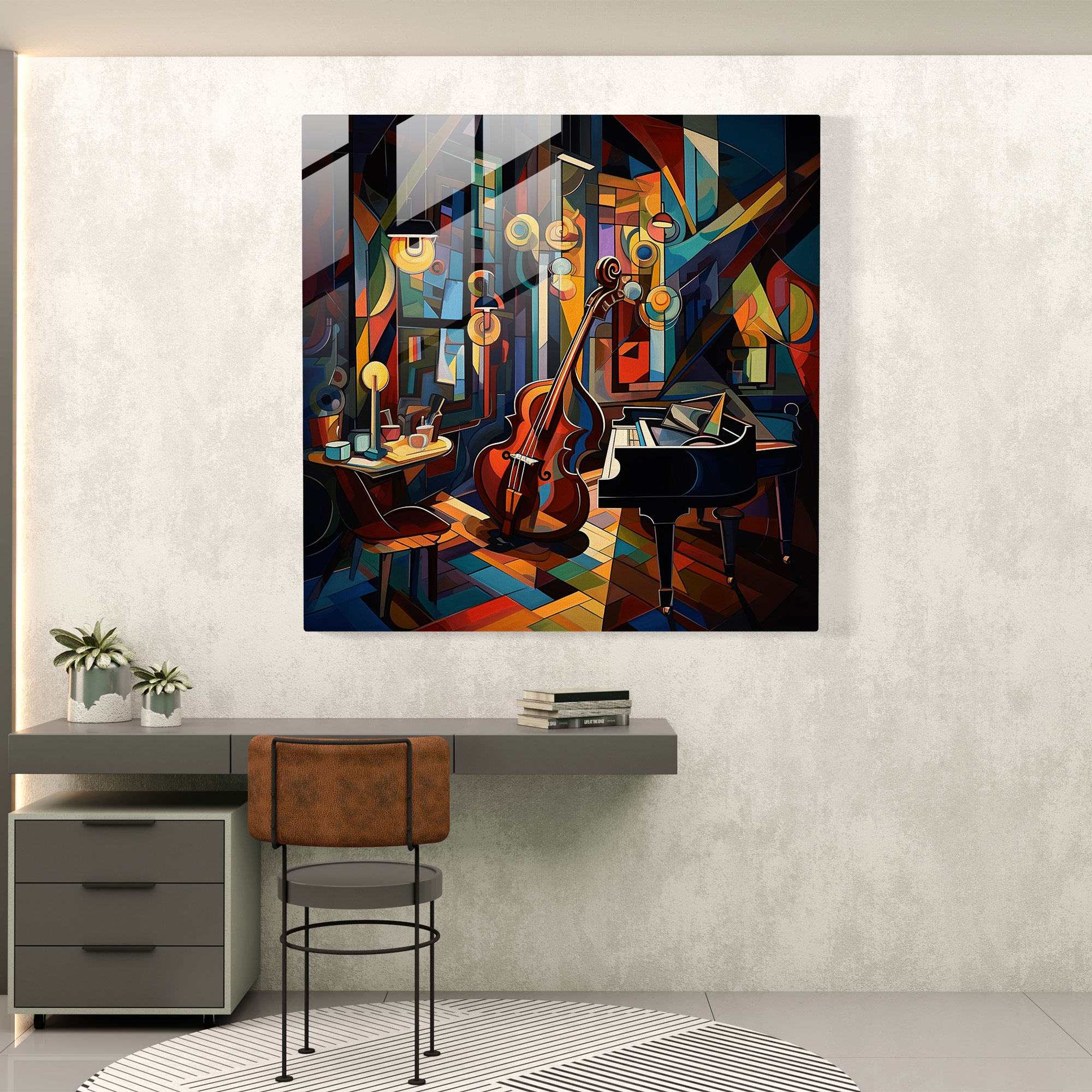 Nighthawks Modern Sanat - Geceyarısı Caz Kulübü Olağanüstü Parça Kübist İlhamlı Sanat Eseri
