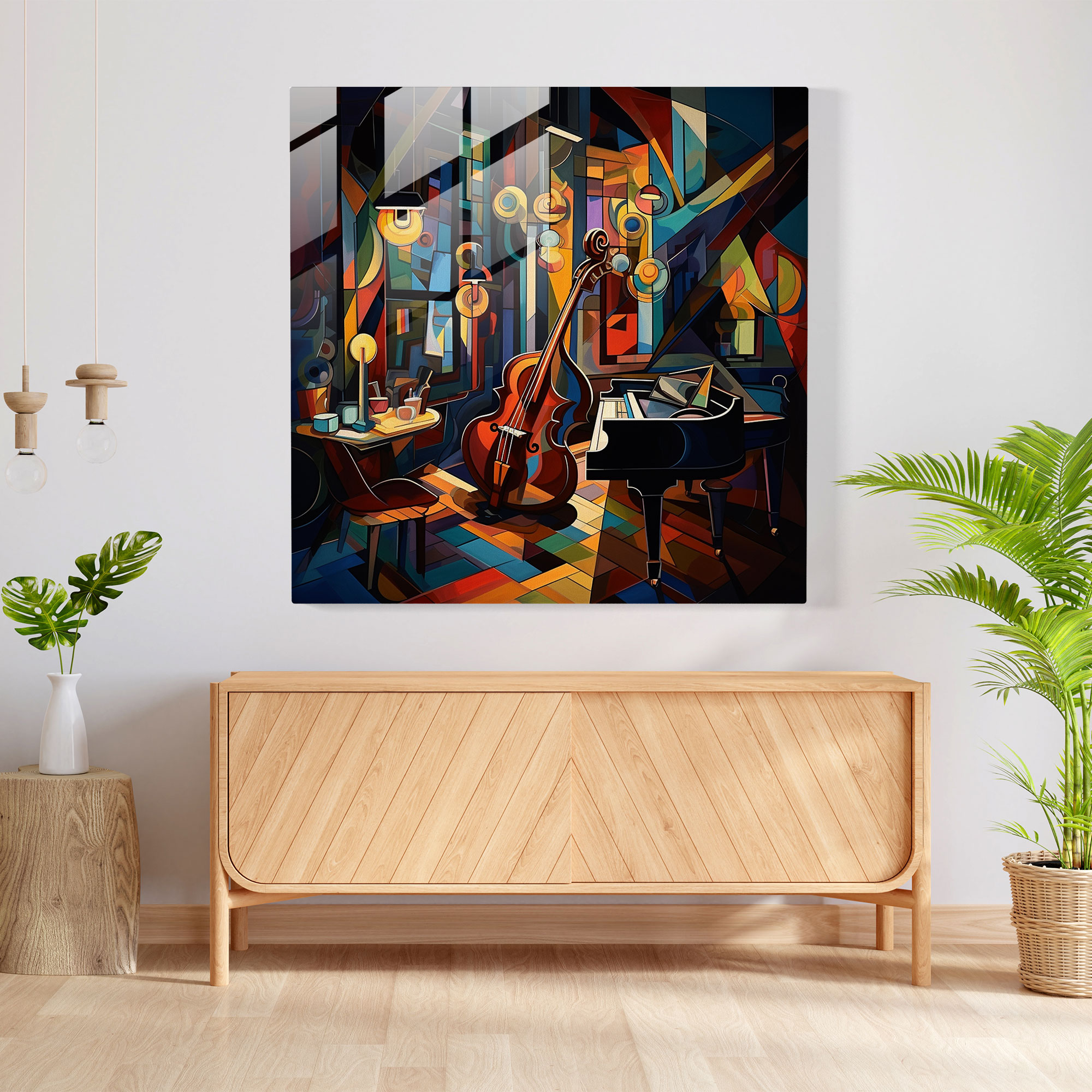 Nighthawks Modern Sanat - Geceyarısı Caz Kulübü Olağanüstü Parça Kübist İlhamlı Sanat Eseri