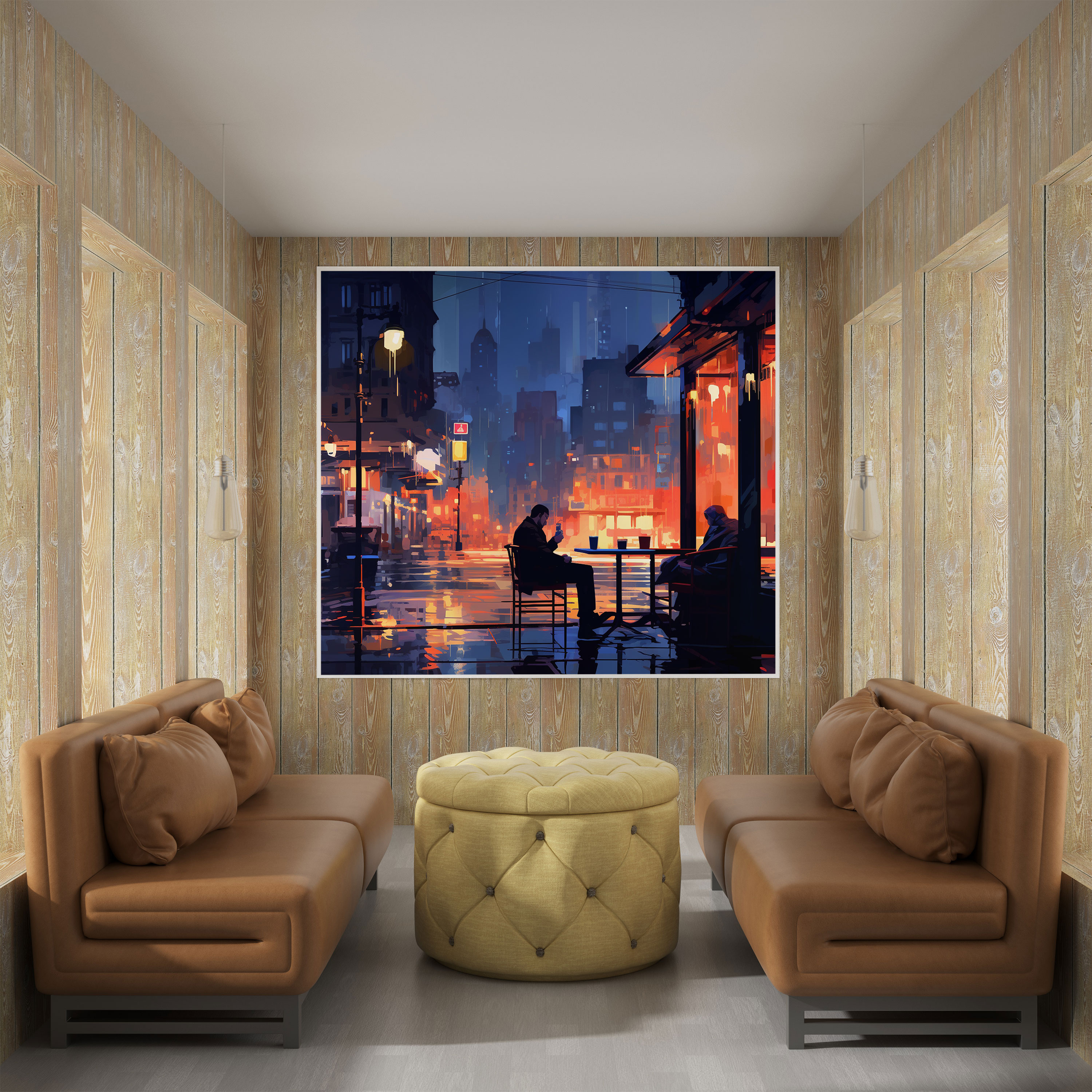 Nighthawks Wall Art - Nighthawks, Wall Decoration, Neon-Lit Cityscape, Canvas