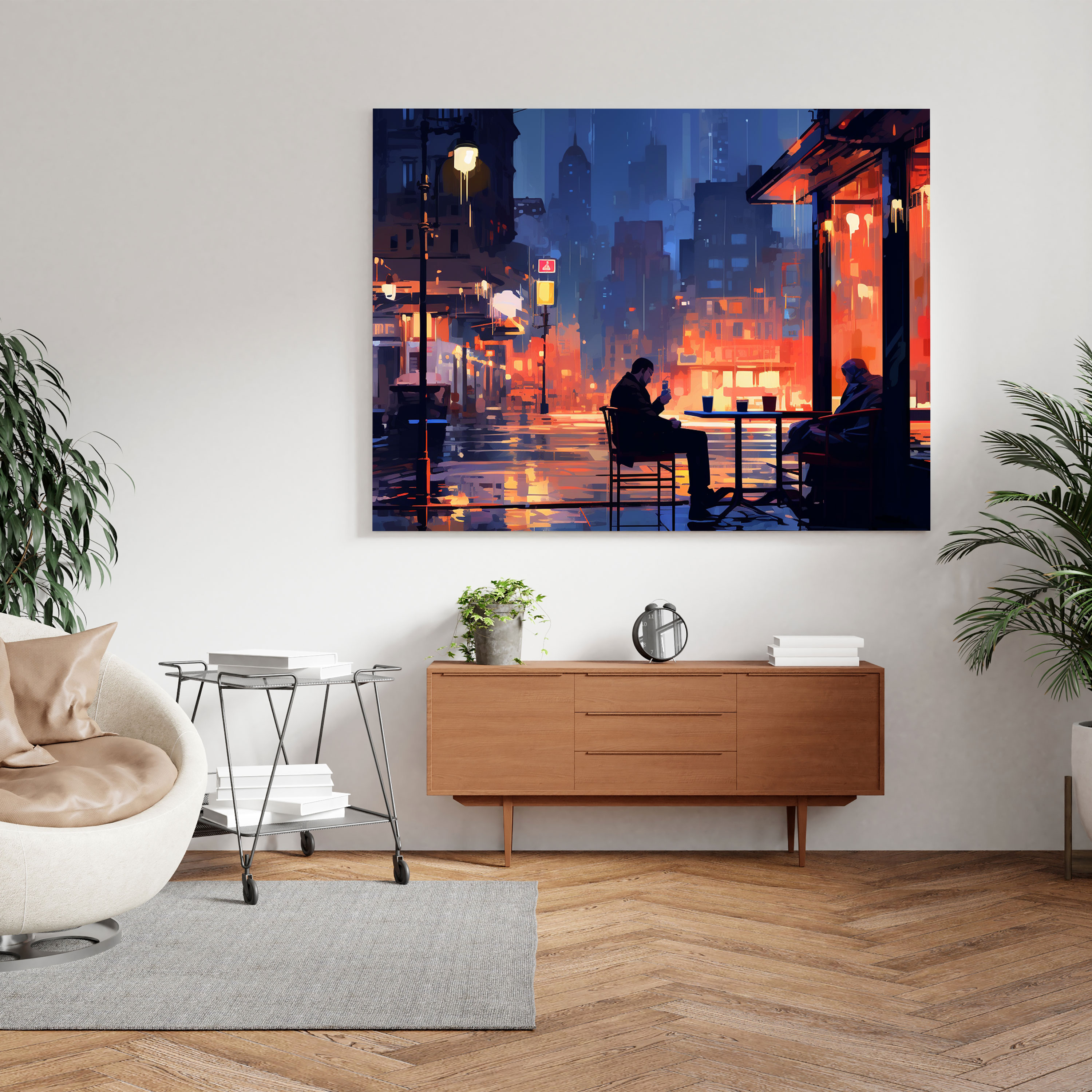 Nighthawks Wall Art - Nighthawks, Wall Decoration, Neon-Lit Cityscape, Canvas