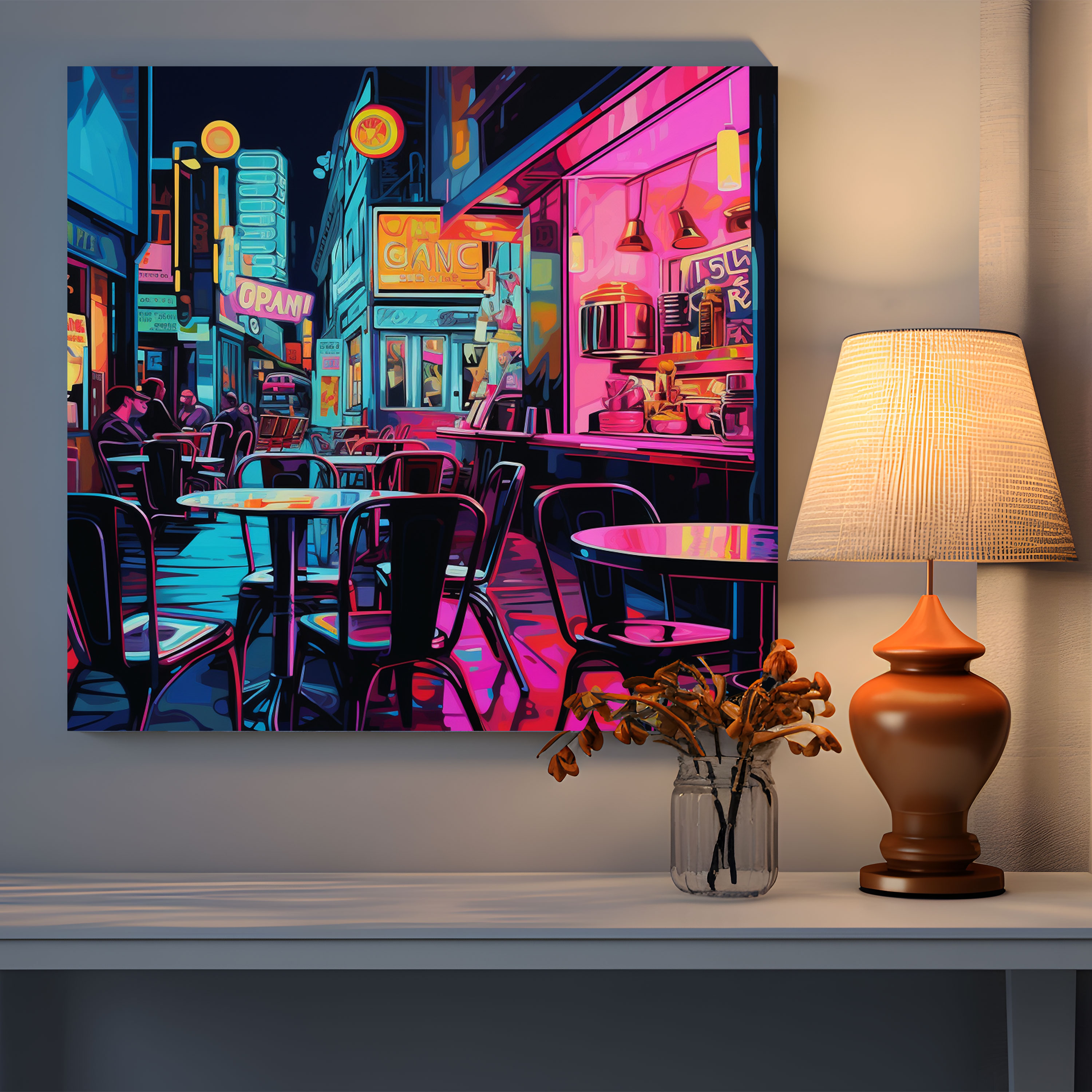 Nighthawks Kanvas Tablo - İllüstrasyon Ev Dekorasyonu