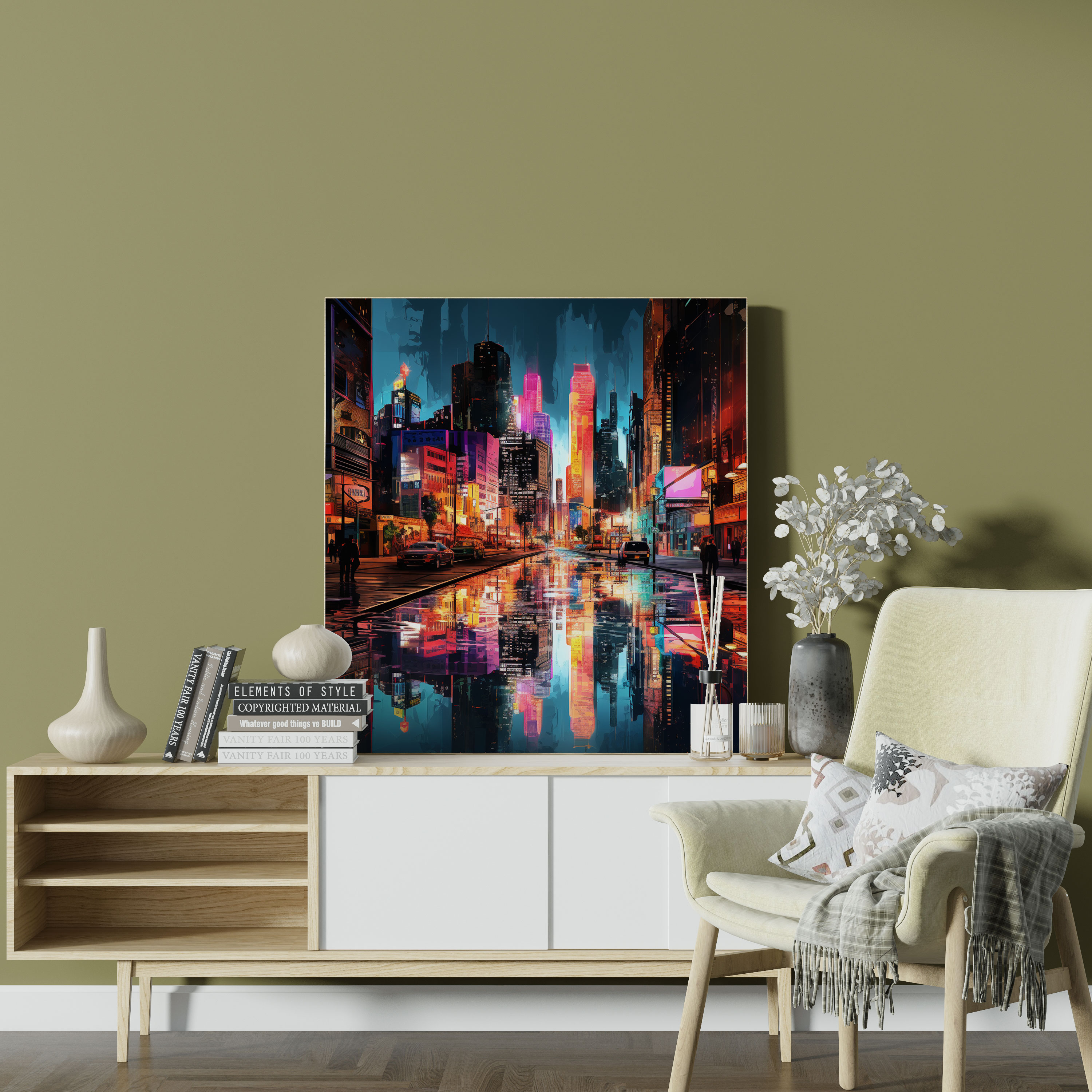 Nighthawks Wall Art - Nighthawks, Canvas, Neon Lights, Night Scene