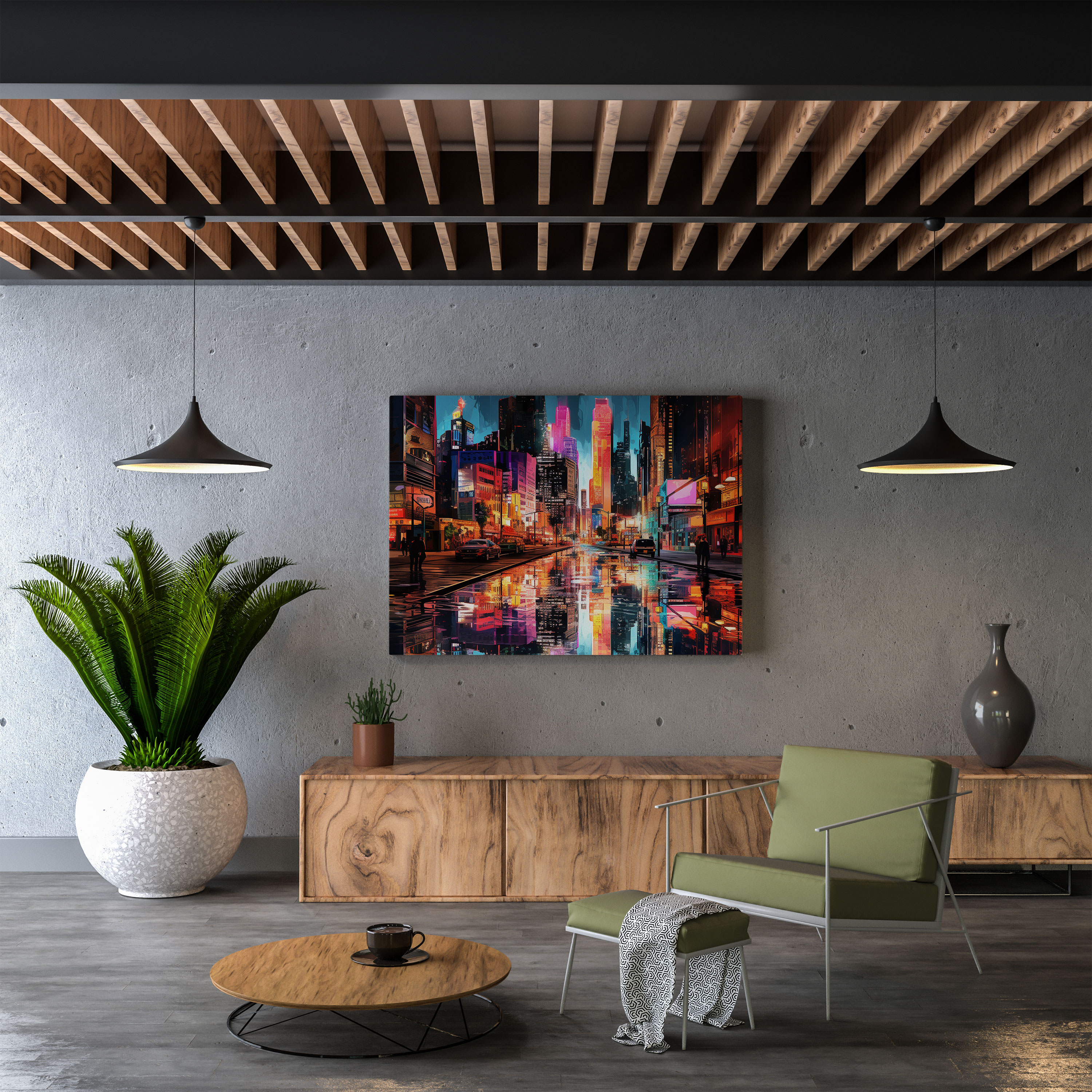 Nighthawks Wall Art - Nighthawks, Canvas, Neon Lights, Night Scene