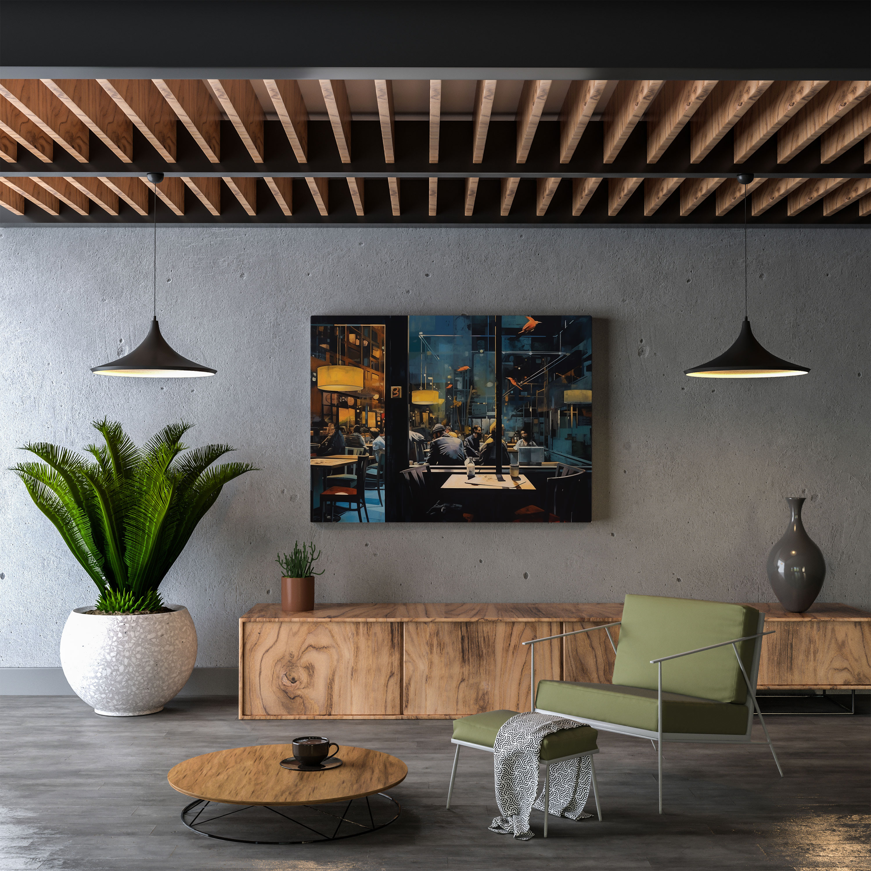 Nighthawks Wall Art - Nighthawks, Contemporary Mixed Media Artwork, Home Decoration, Wall Art