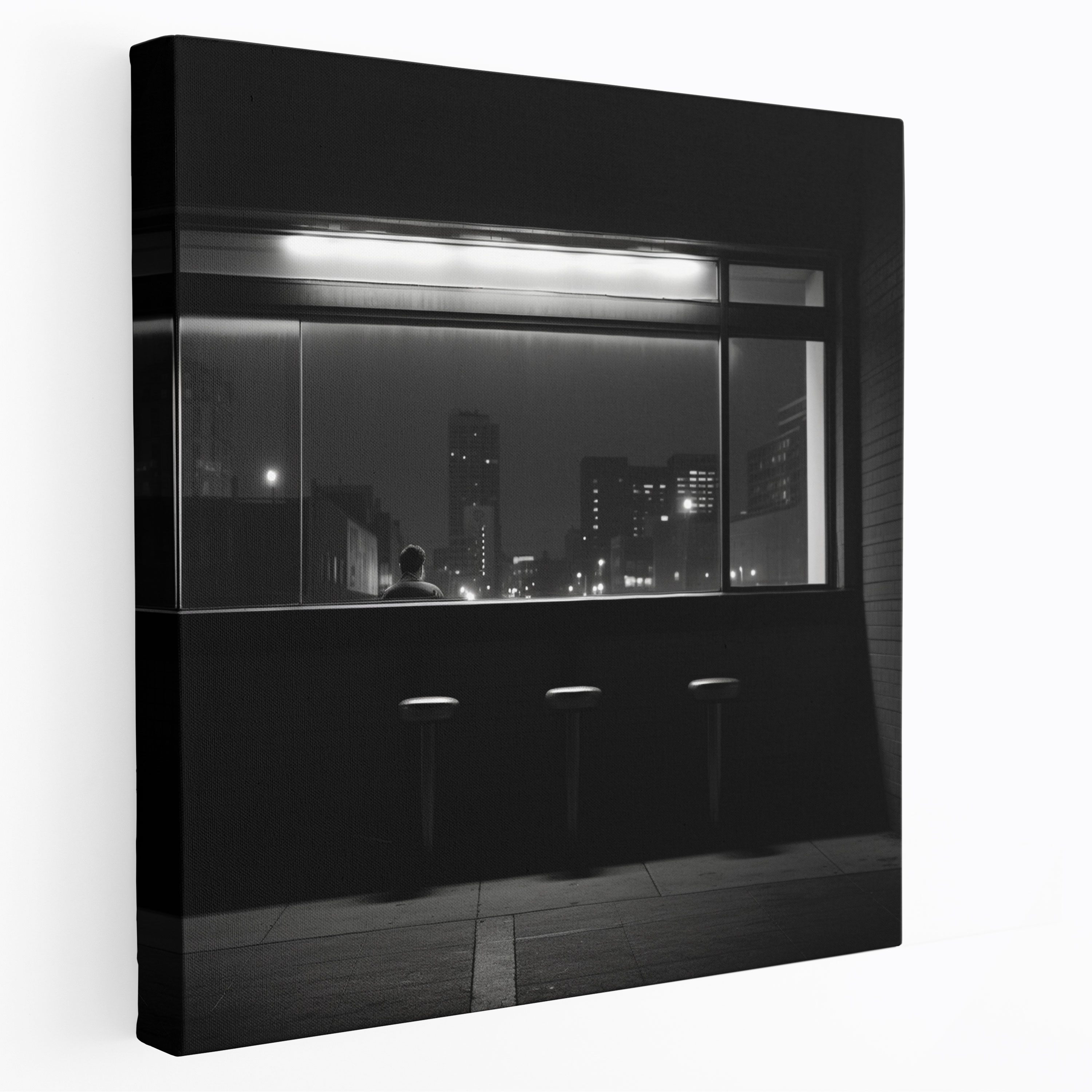 Nighthawks Monokrom Kanvas Tablo - Duvar Sanatı Ev Dekorasyonu