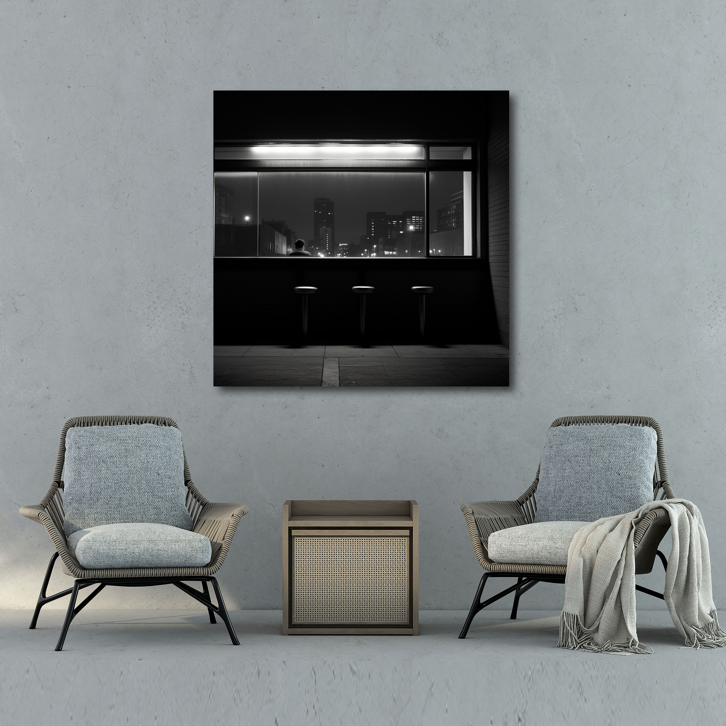Nighthawks Monokrom Kanvas Tablo - Duvar Sanatı Ev Dekorasyonu