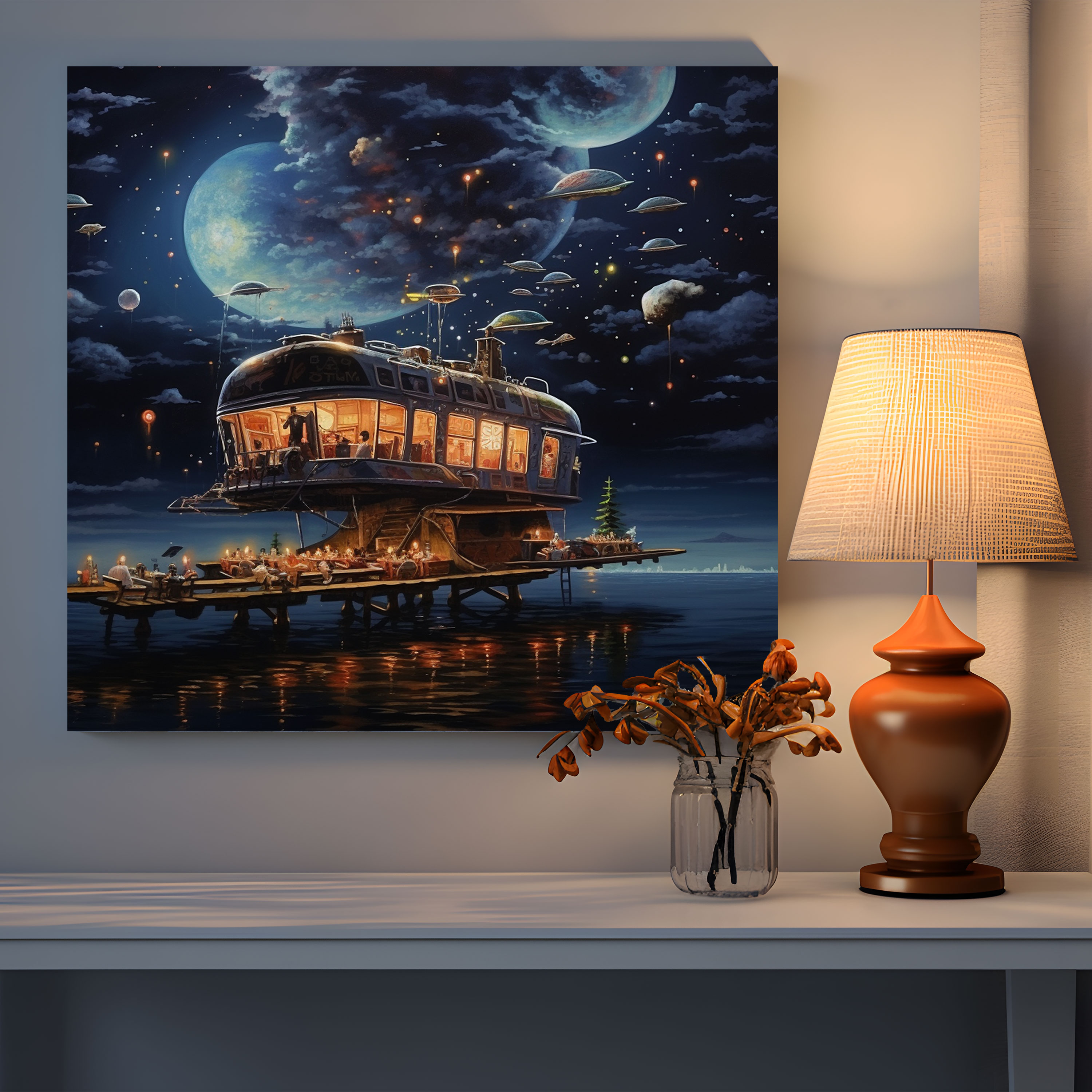 Nighthawks Surreal Canvas Print - Nighthawks, Wonder, Canvas Wall Art, Canvas Print