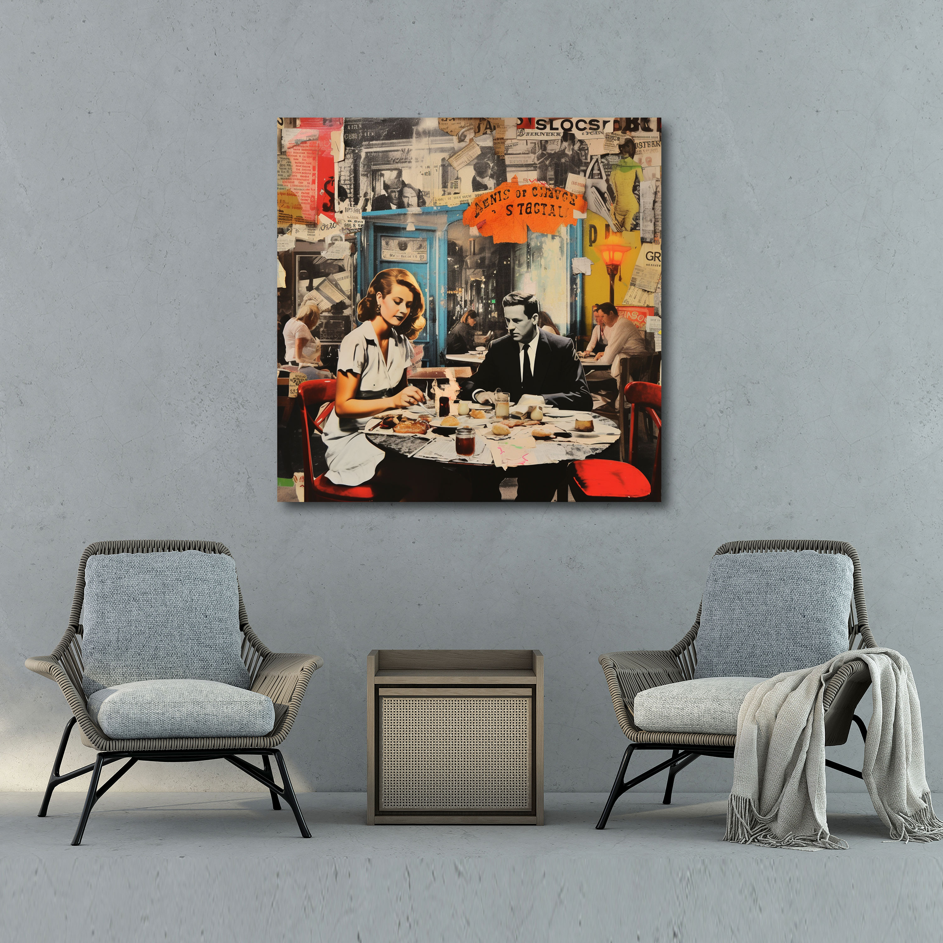 Nighthawks Mixed Media Canvas Print - Nighthawks, Canvas, Home Decoration, Dinners From Different Eras
