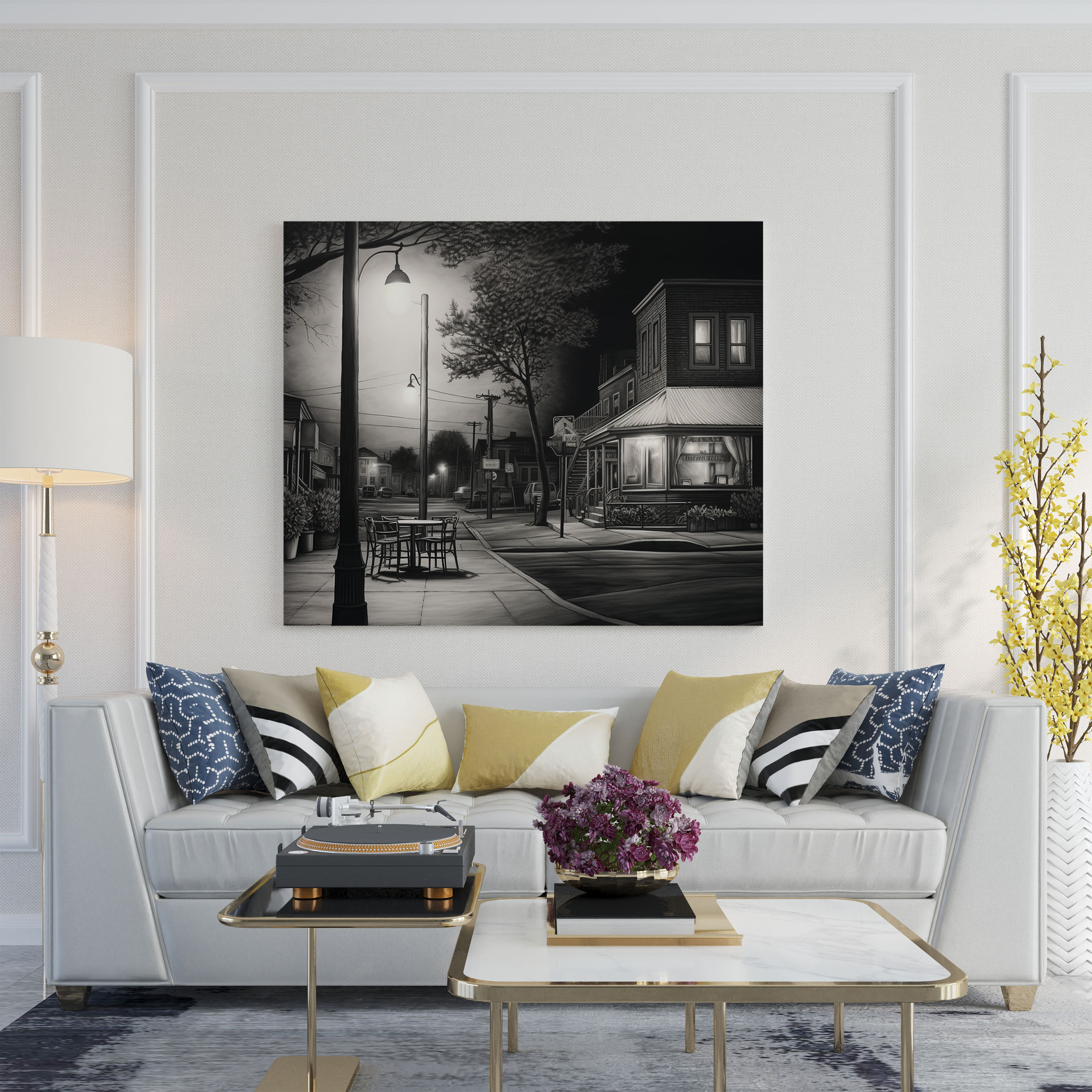 Nighthawks Charcoal Canvas Print - Nighthawks, Wall Decoration, Nostalgia, Classic Sophistication