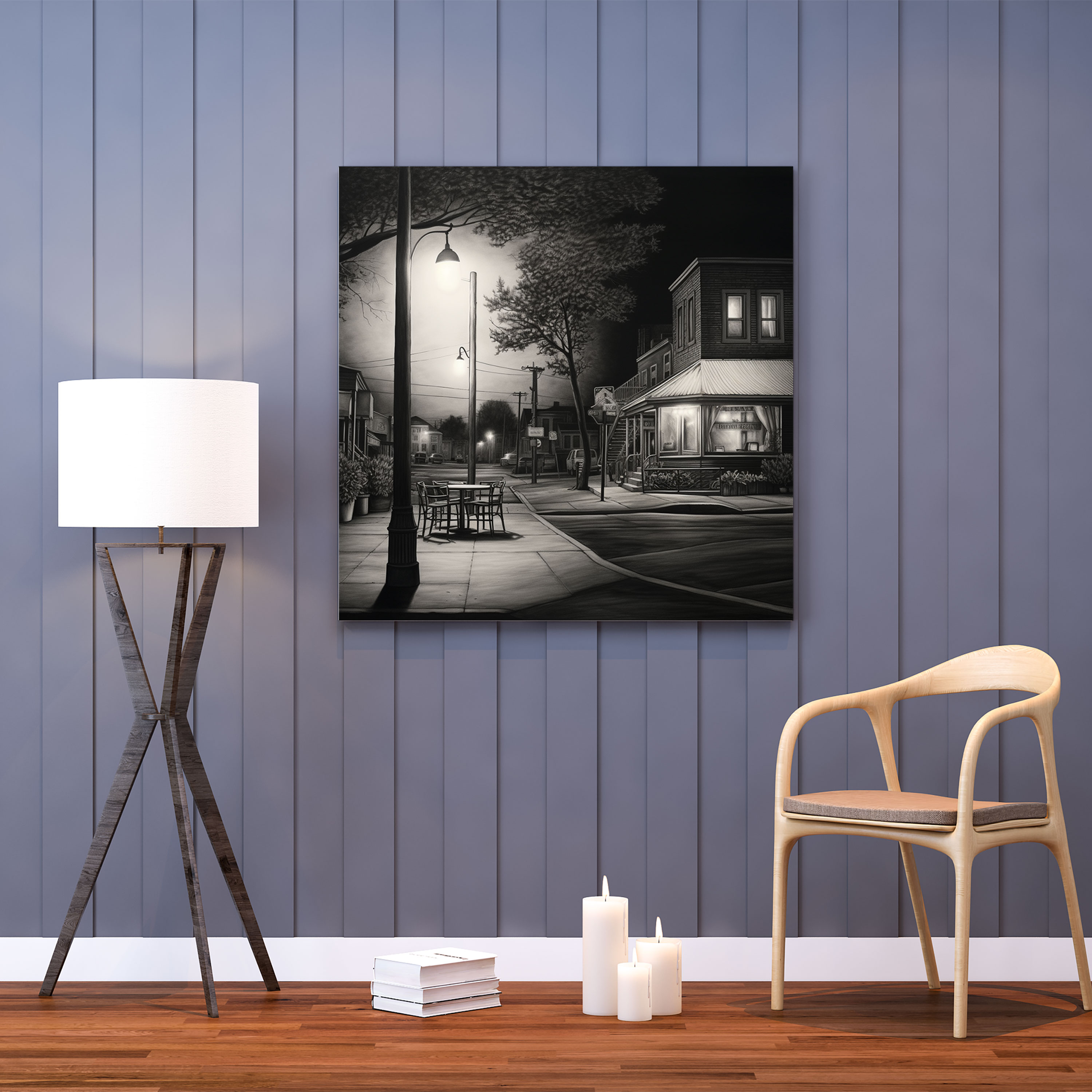Nighthawks Charcoal Canvas Print - Nighthawks, Wall Decoration, Nostalgia, Classic Sophistication