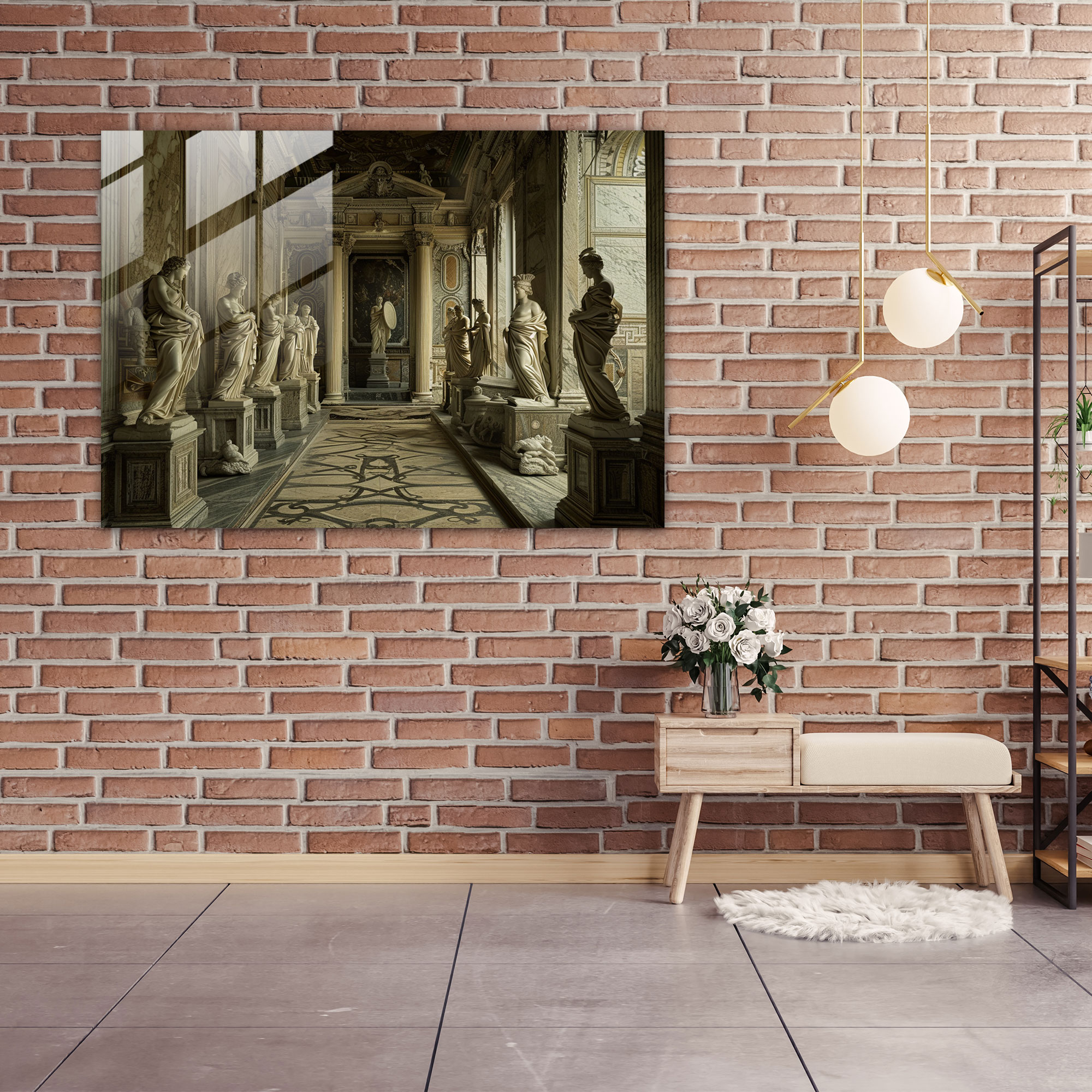 Neoklasik Modern Sanat Cam Tablo - Ev Dekorasyonu Cam Tablo Neoklasik Sanat