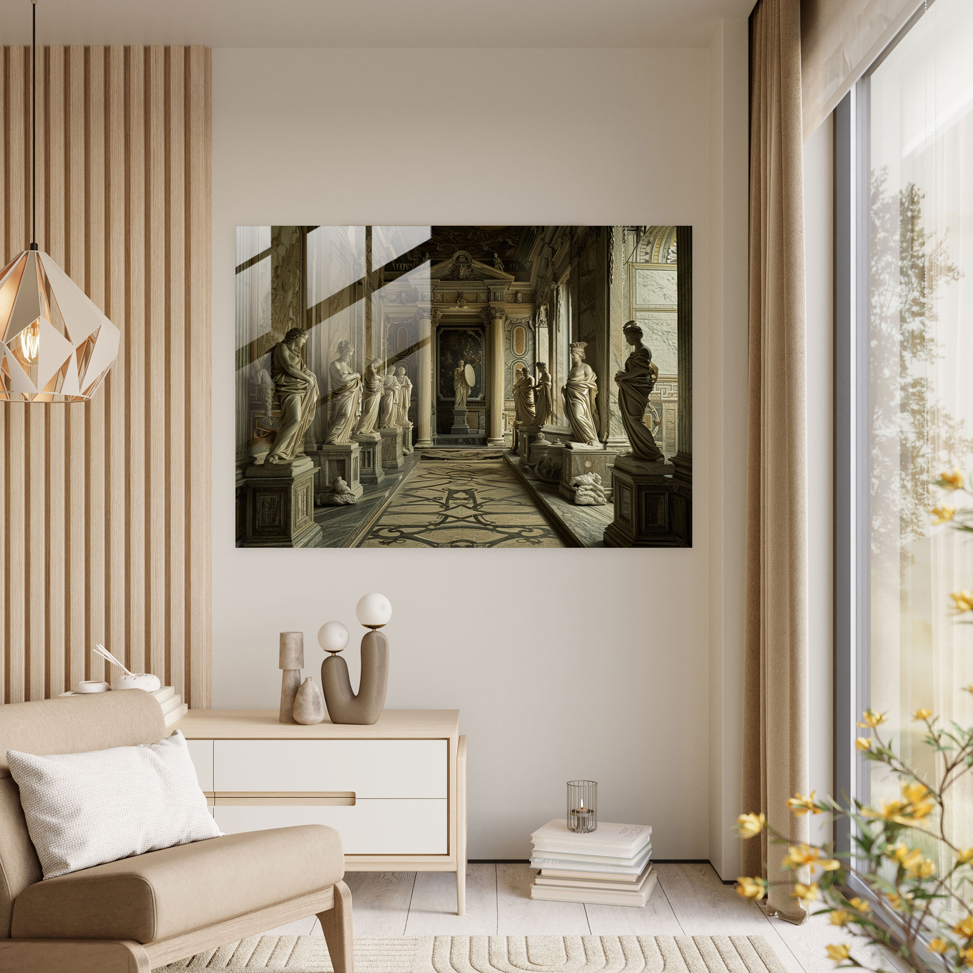 Neoklasik Modern Sanat Cam Tablo - Ev Dekorasyonu Cam Tablo Neoklasik Sanat