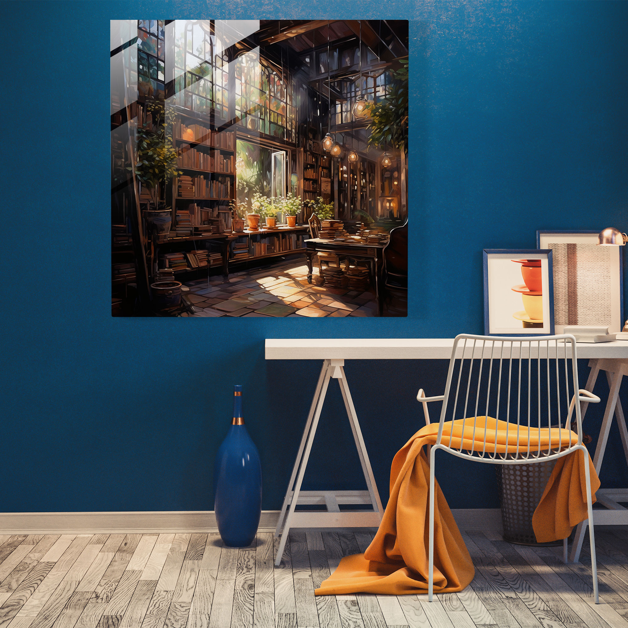 Nostaljik Kitapçı Cam Tablo - Eski Kitapçı Modern Sanat