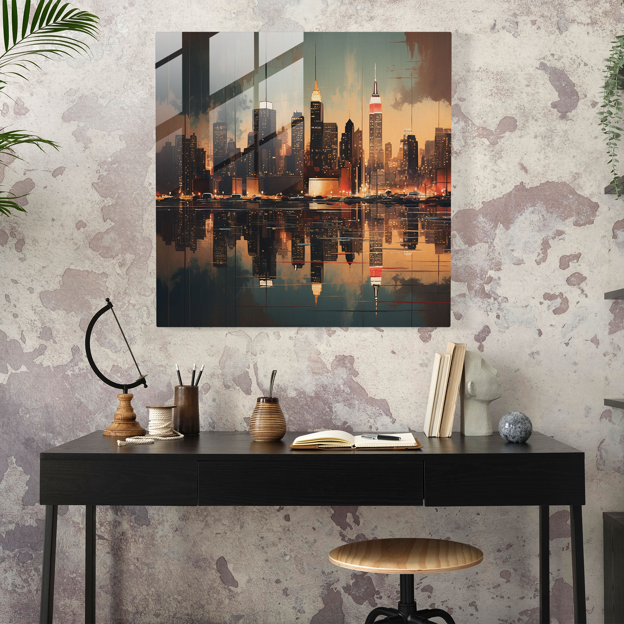 Nostalgia City Skyline Glass Print - Nostalgia, Nostalgia, Glass Art, Nostalgic Color Palette