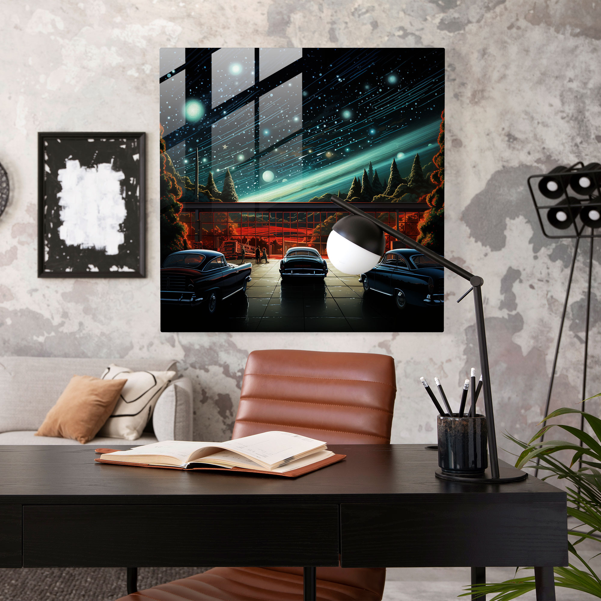 Nostalgia Drive-In Glass Print - Nostalgia, Glass Art, Wall Decoration, Retro Drive-In