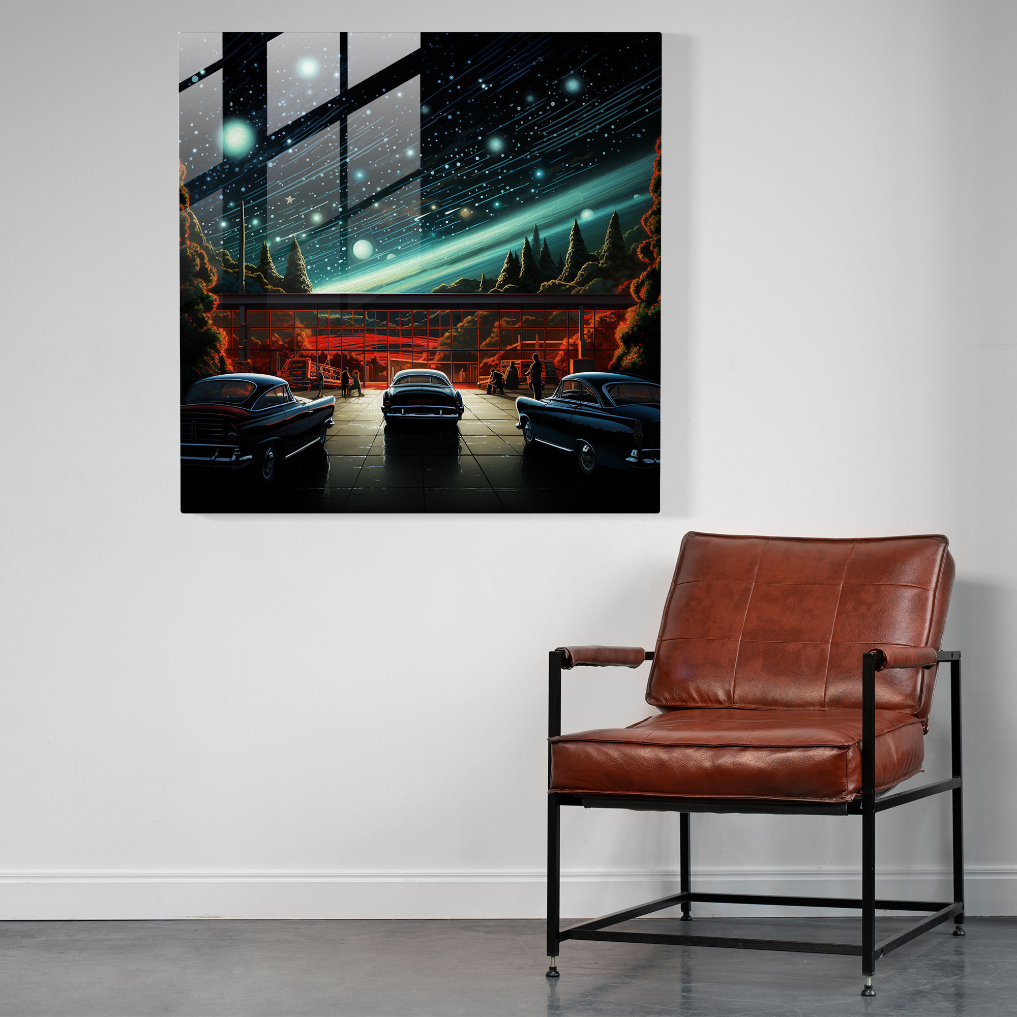 Nostalgia Drive-In Glass Print - Nostalgia, Glass Art, Wall Decoration, Retro Drive-In