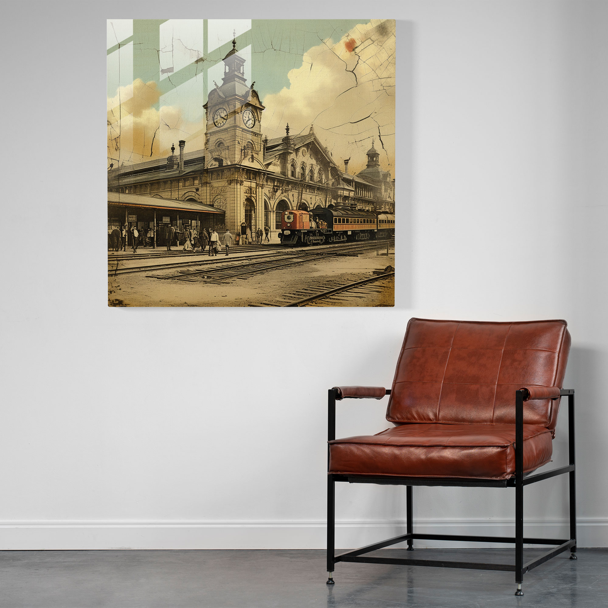 Vintage Train Station Glass Print - Postcard Vibes - Nostalgia, Wonder, Wall Decoration, Adventure