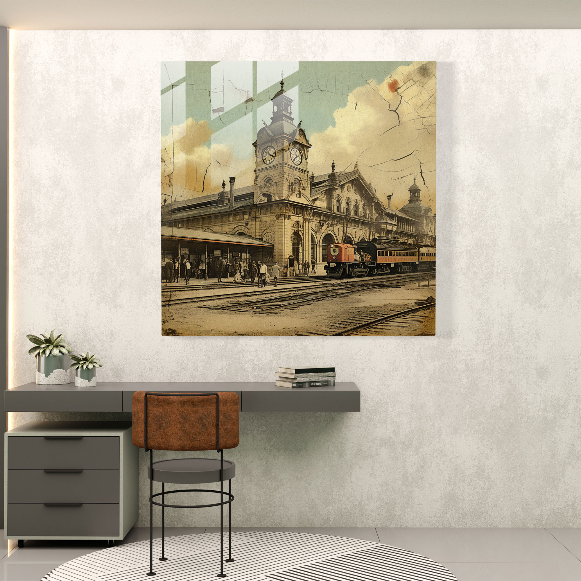 Vintage Train Station Glass Print - Postcard Vibes - Nostalgia, Wonder, Wall Decoration, Adventure