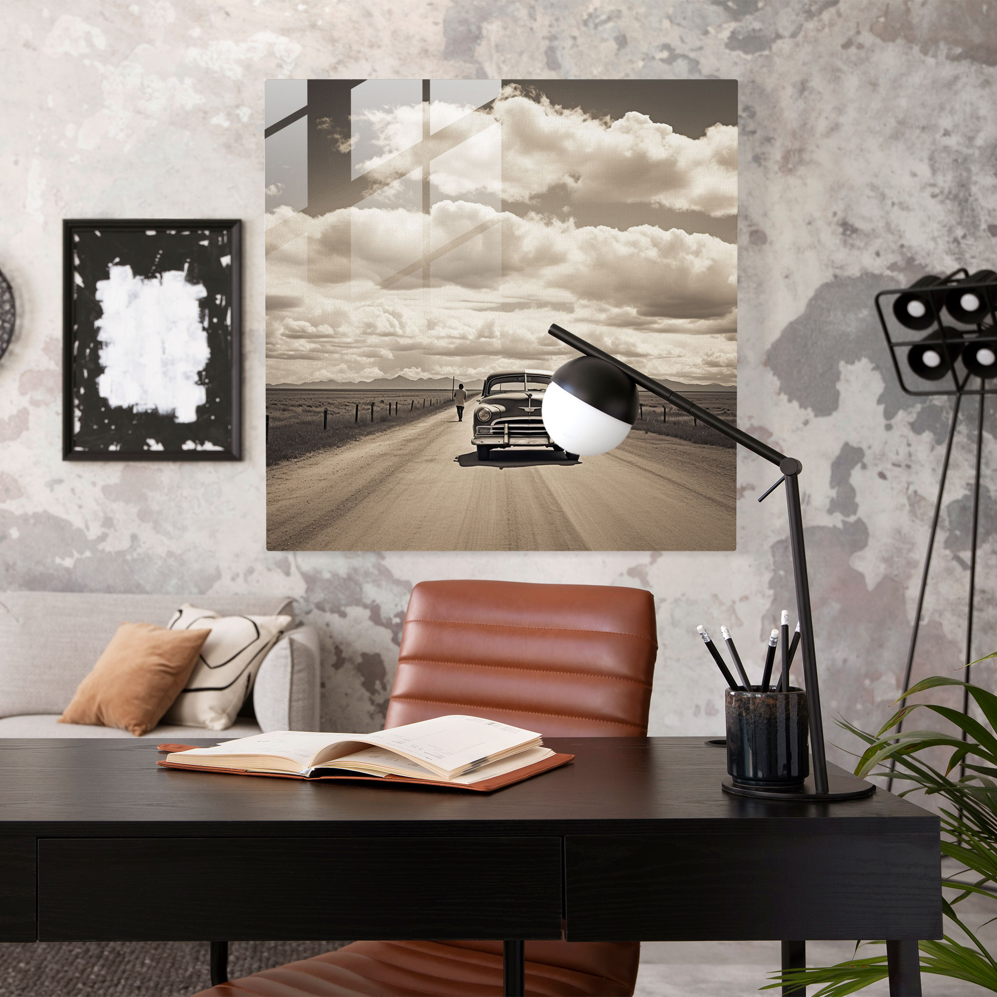 Adventurous Ride Glass Print - Vintage Car - Nostalgia, Thrill, Black And White Photograph, Wall Decoration