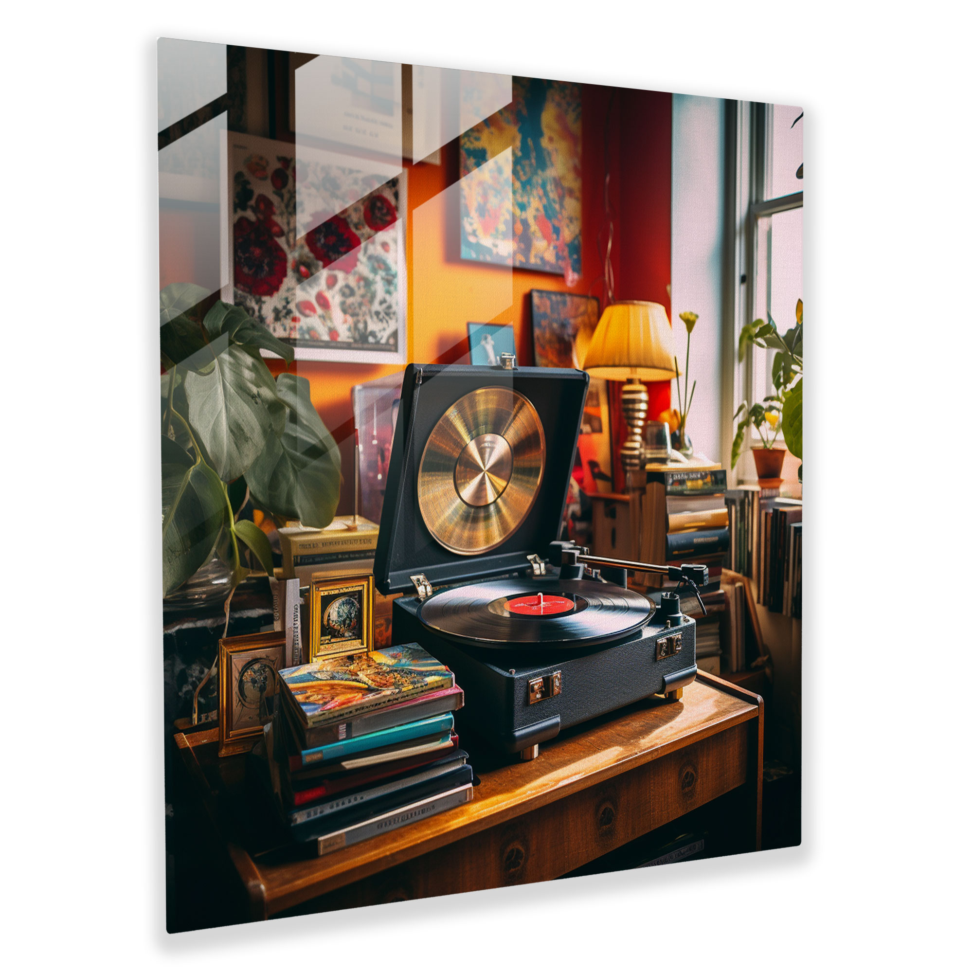 Vinyl Nostalgia Glass Print - Nostalgia, Modern Art, Memories, Nostalgic Atmosphere