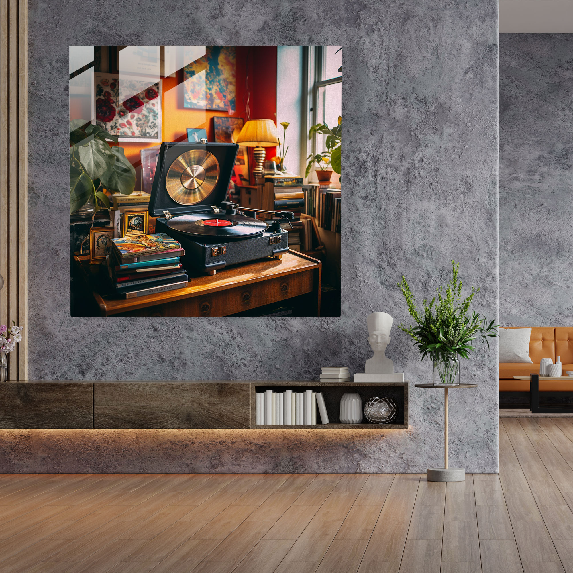 Vinyl Nostalgia Glass Print - Nostalgia, Modern Art, Memories, Nostalgic Atmosphere