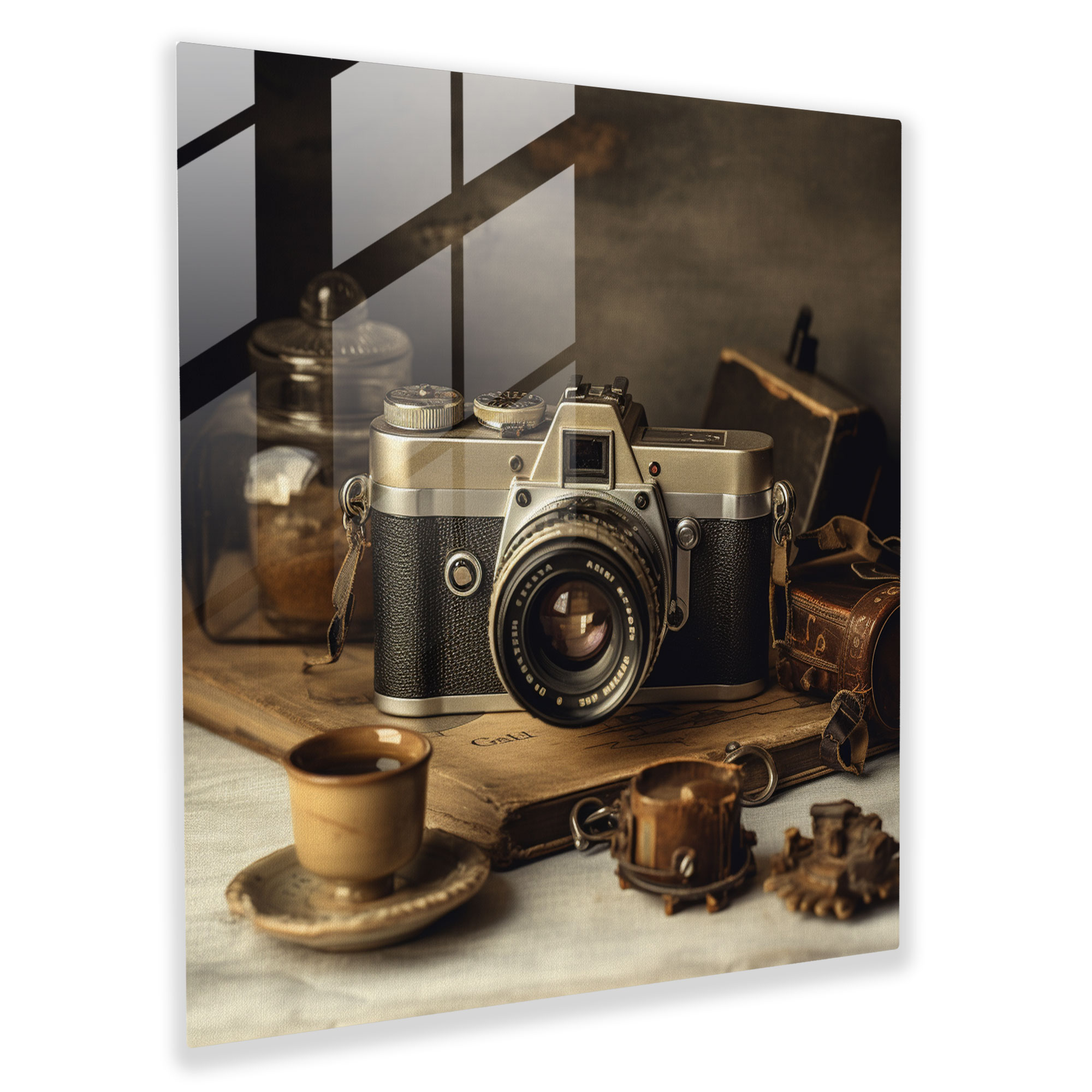 Film Camera Nostalgia Glass Print - Nostalgia, Preserving Memories, Modern Art, Home Decoration