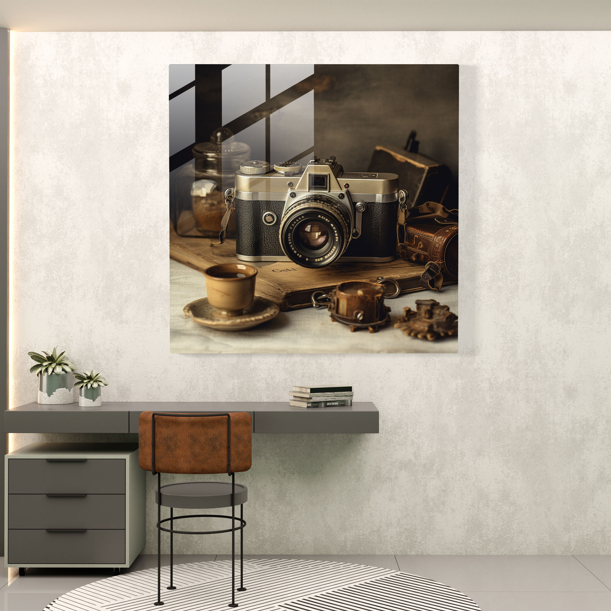 Film Camera Nostalgia Glass Print - Nostalgia, Preserving Memories, Modern Art, Home Decoration
