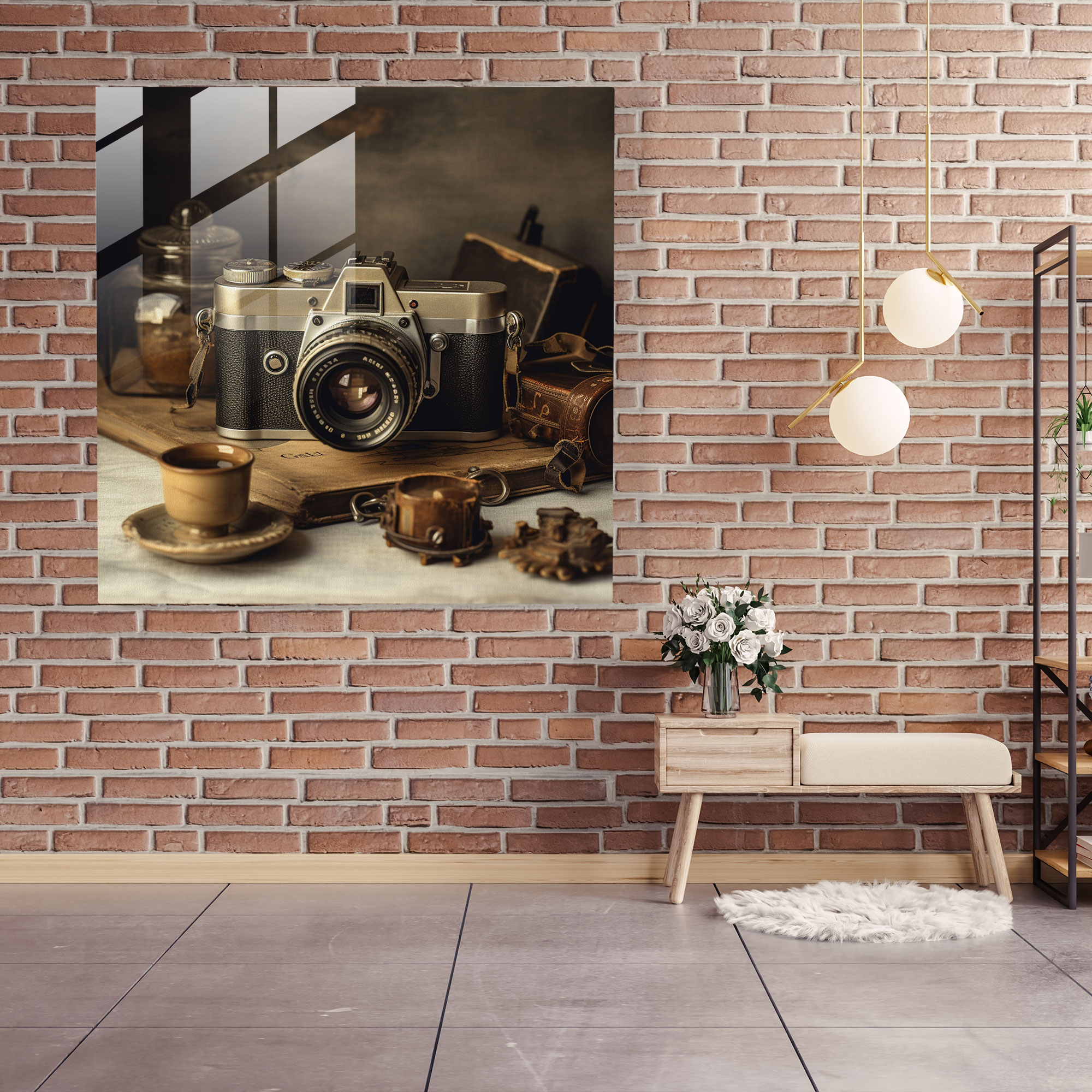 Film Camera Nostalgia Glass Print - Nostalgia, Preserving Memories, Modern Art, Home Decoration