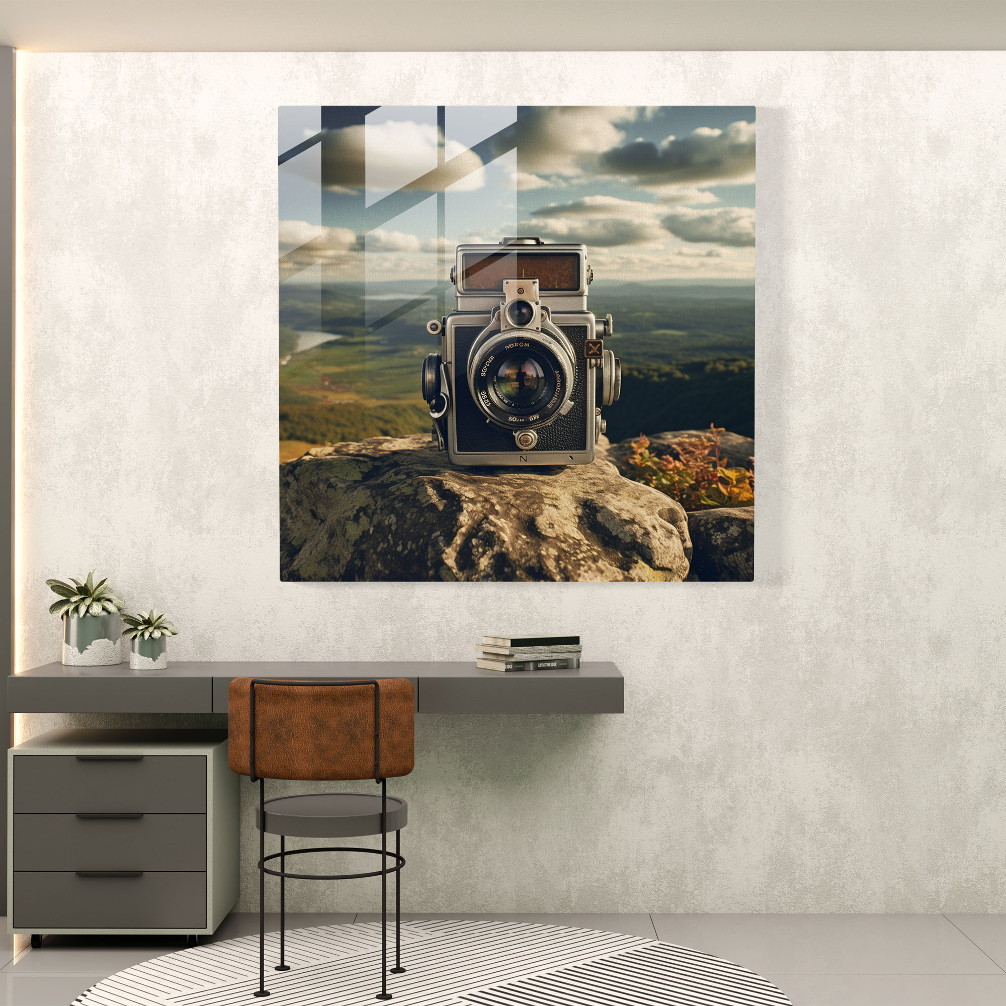Nostalgia Glass Print: Vintage Camera - Nostalgia, Modern Art, Wall Decoration, Glass Wall Art