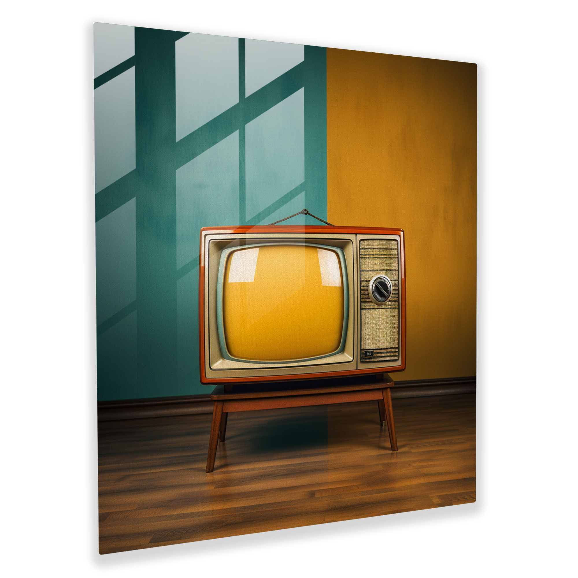 Nostalgia Glass Print: Retro Tv - Nostalgia, Static Screen, Home Decoration, Glass Print