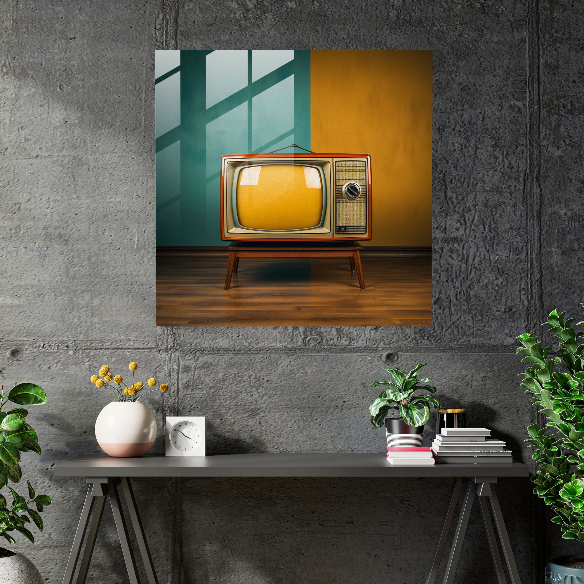 Nostalgia Glass Print: Retro Tv - Nostalgia, Static Screen, Home Decoration, Glass Print