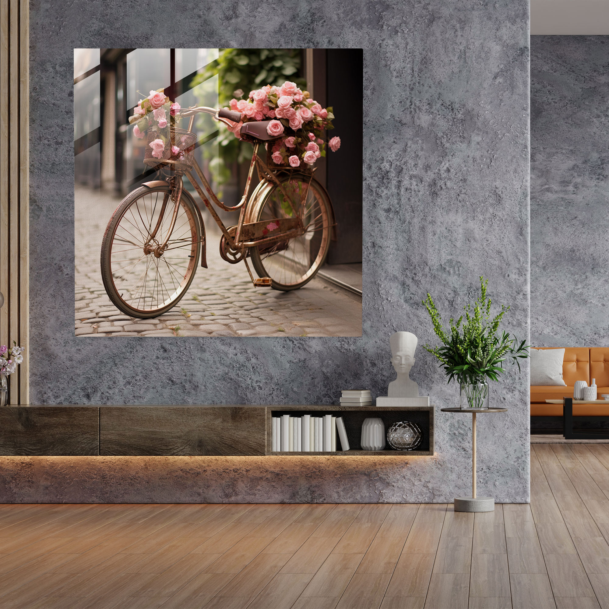 Nostalgia Glass Print: Vintage Bicycle - Nostalgia, Glass Art, Leisurely Rides, Glass Wall Art